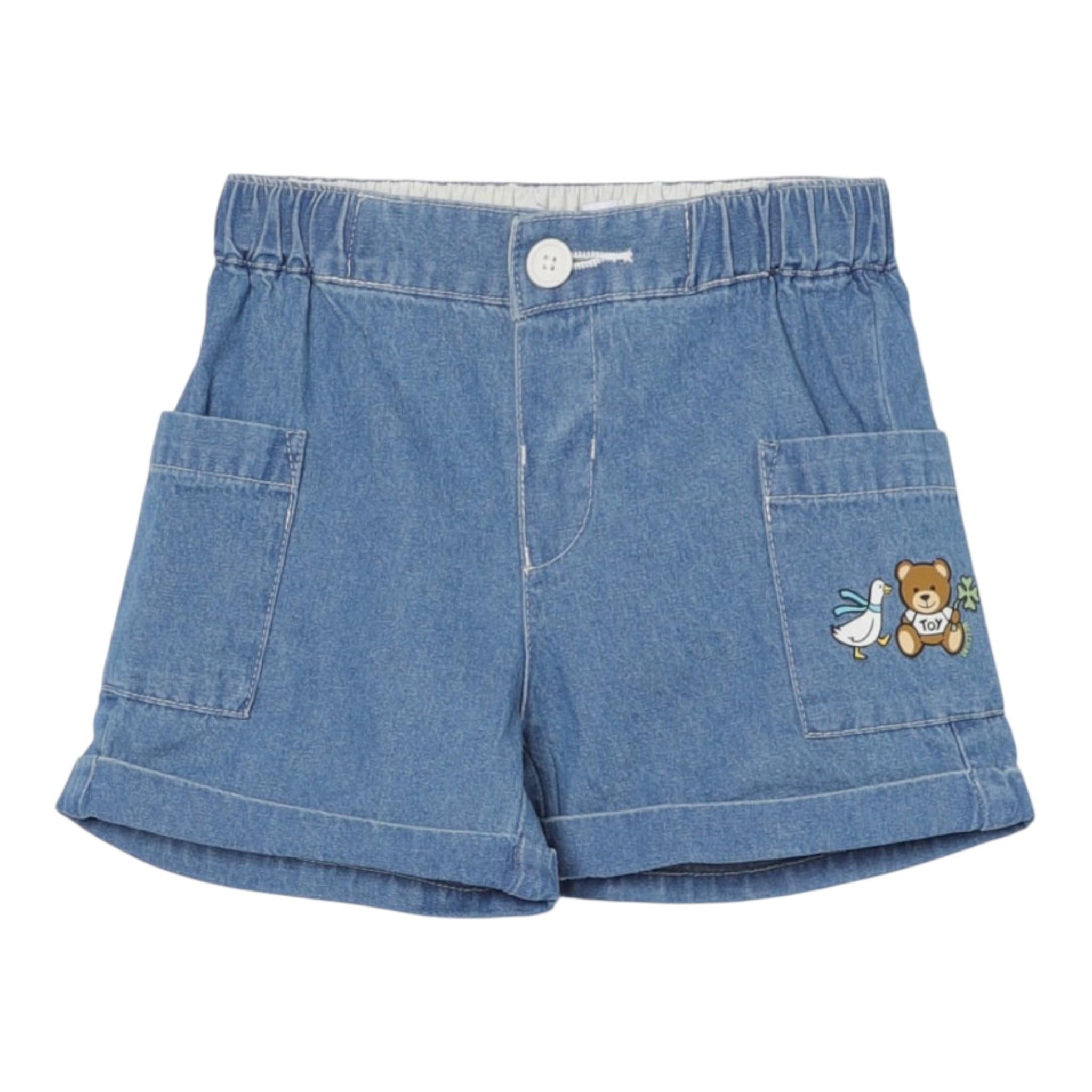 Moschino Short In Denim Tinta Unita con Stampa per Neonata MUQ019X BLU MOSCHINO 
