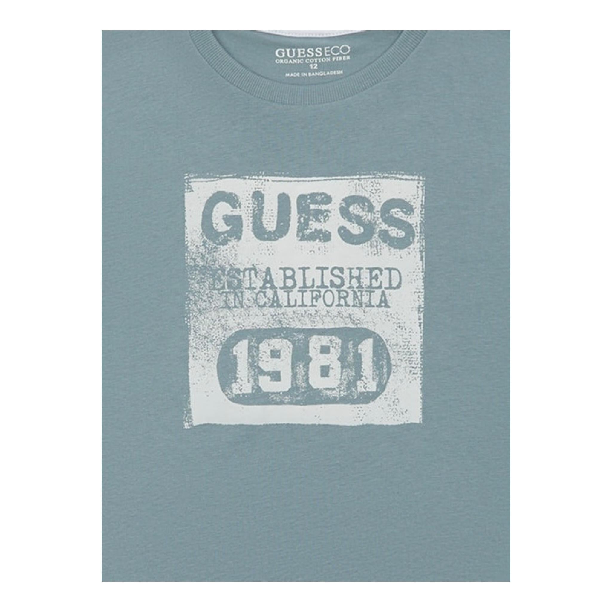 Guess T-Shirt Tinta Unita con Stampa per Bambino L5RI22K8HM4 AZZURRO GUESS 