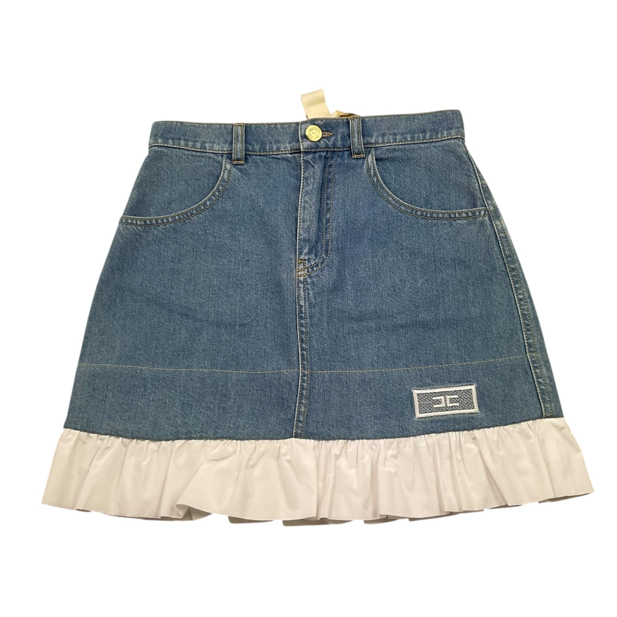 Elisabetta Franchi Gonna In Denim Tinta Unita con Balze per Bambina EFGO183 AZZURRO ELISABETTA FRANCHI 