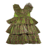 Met Abito Giromanica Tinta Unita Fantasia Maculata per Bambina ME302 VERDE MET 