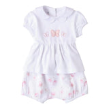 Minibanda Completo 2 Pezzi Short-T-Shirt Tinta Unita con Stampa Farfalle per Neonata 3B760 BIANCO MINIBANDA 