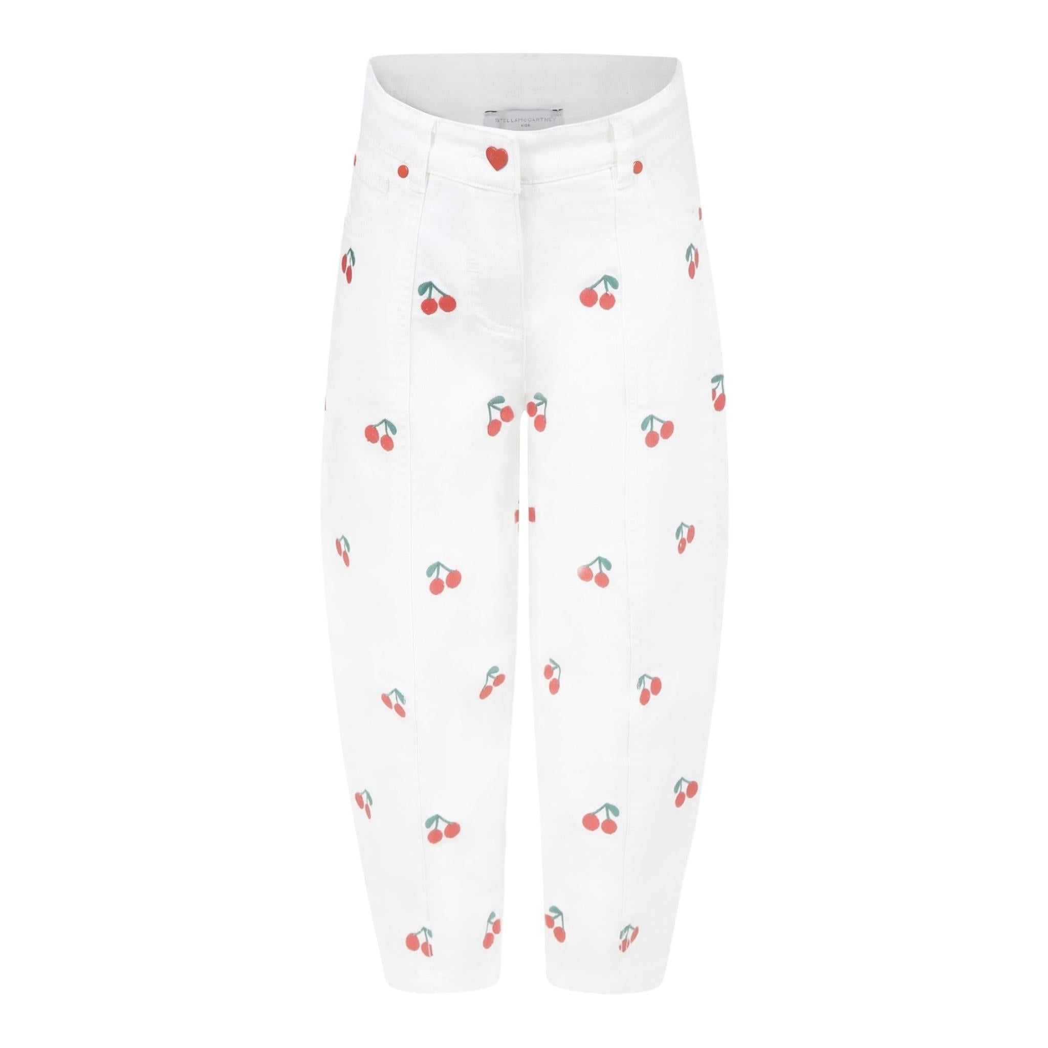 Stella Mccartney Pantalone Tinta Unita con Ricami Ciliegie per Bambina TW6B800 BIANCO STELLA McCARTNEY 