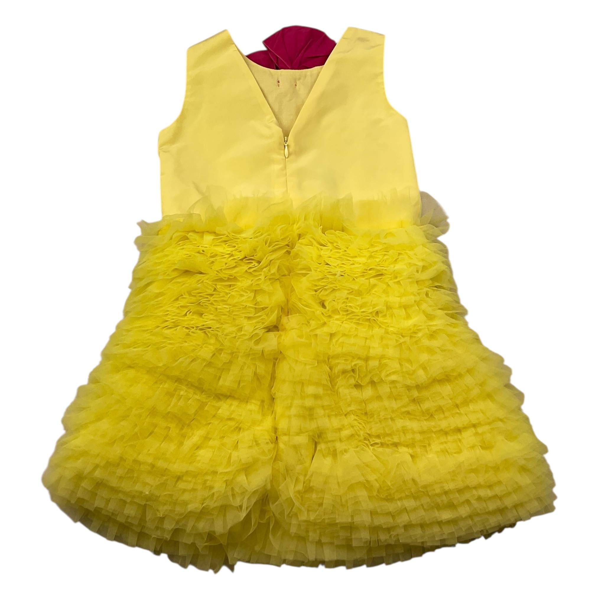 Miss Grant Abito Giromanica Tinta Unita con Tulle per Bambina MG1349 GIALLO MISS GRANT 