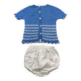 Juliana Completo T-Shirt Mezza Manica In Maglia-Coulotte Azzurro Per Neonata