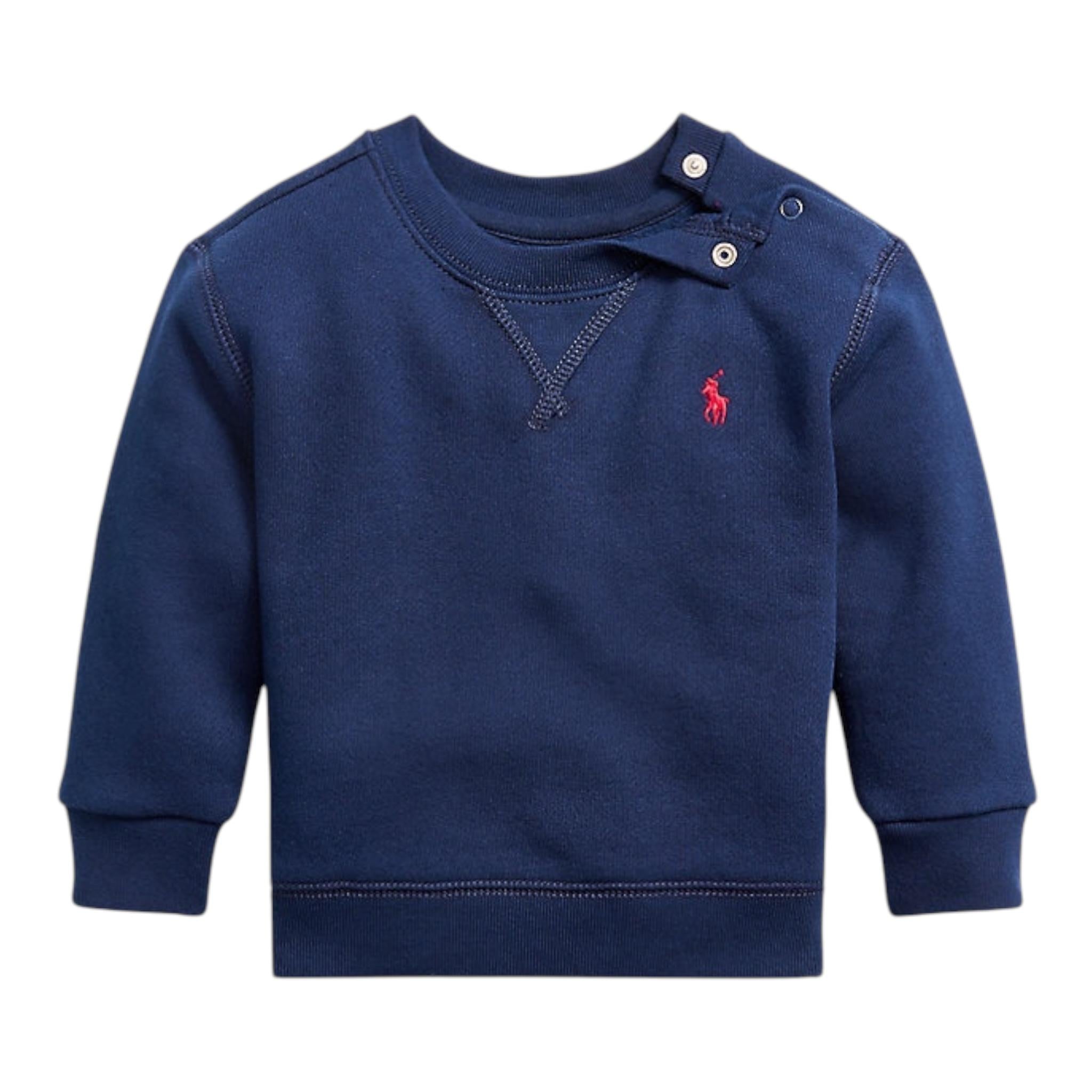 RALPH LAUREN felpa chiusa girocollo tinta unita con logo Blu per Neonato 320772102002 BLU RALPH LAUREN 
