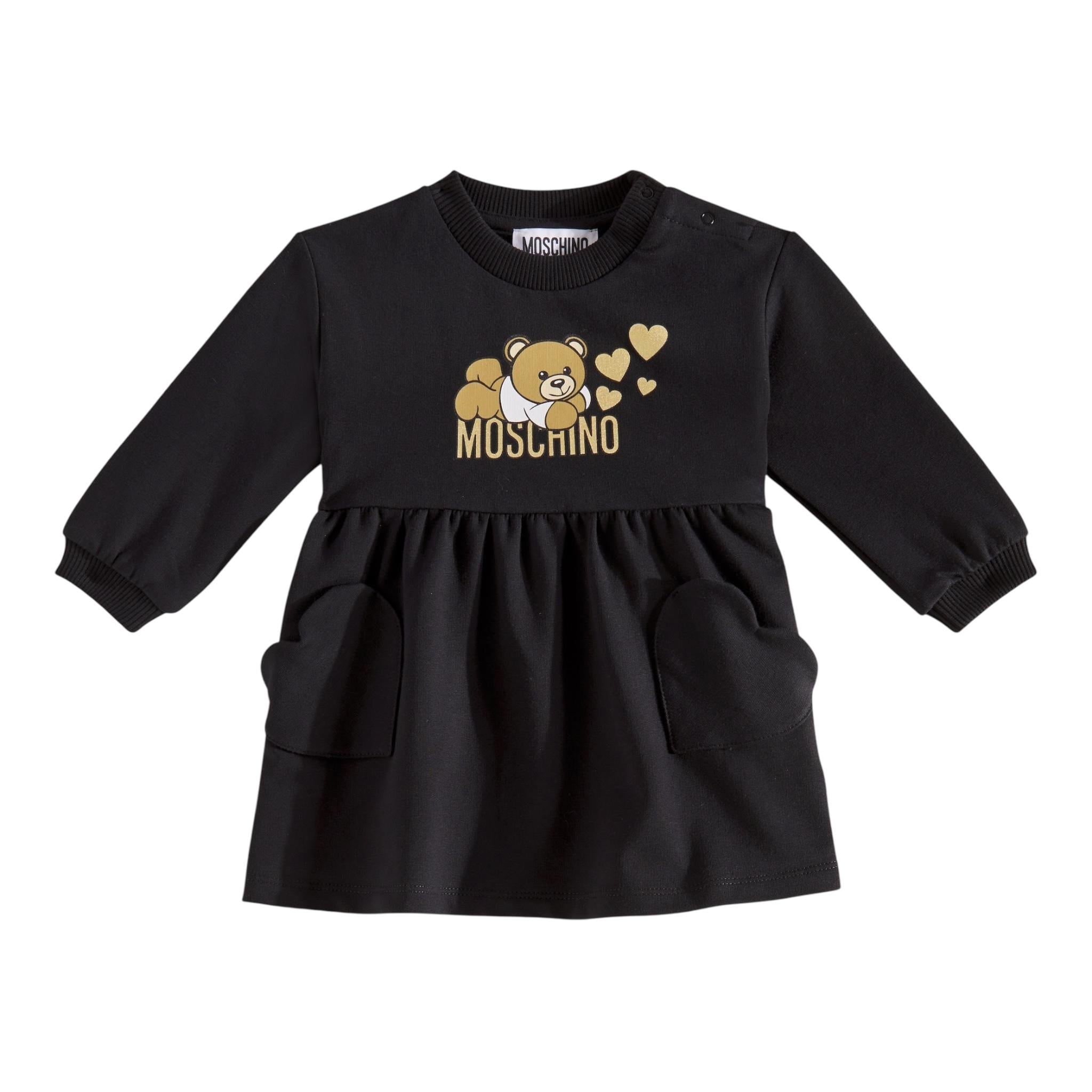 MOSCHINO abito manica lunga tinta unita cn stampa in contrasto Nero per Neonata MDV0BLXX NERO MOSCHINO 