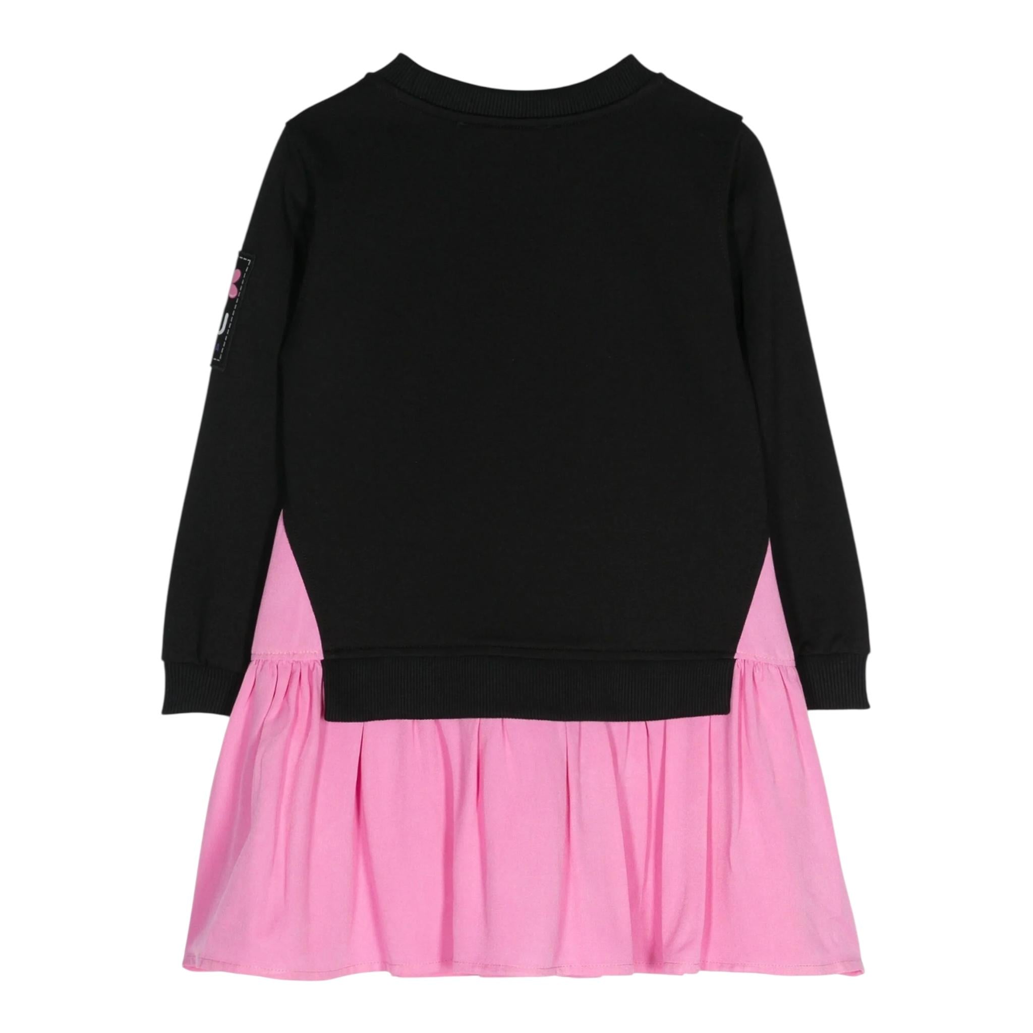 MONNALISA abito felpa girocollo tinta unita con fiori Nero per Bambina 19D918XJ NERO MONNALISA 