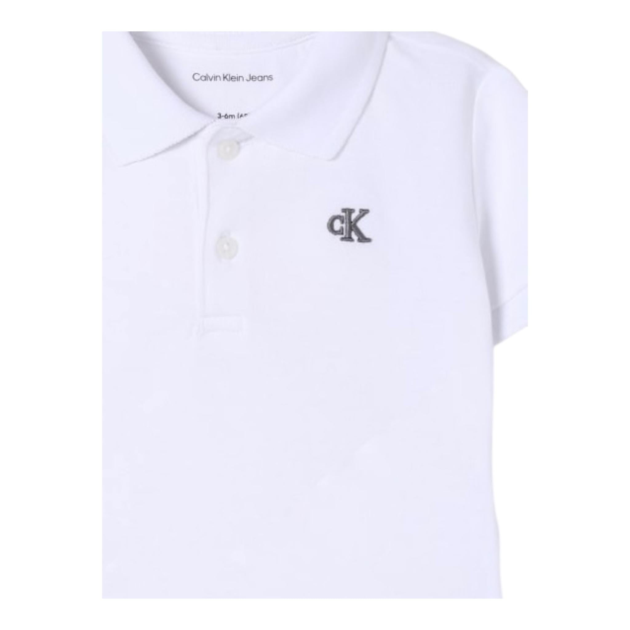Calvin Klein Polo Mezza Manica Tinta Unita con Logo per Neonato IB0IB00170 BIANCO CALVIN KLEIN 