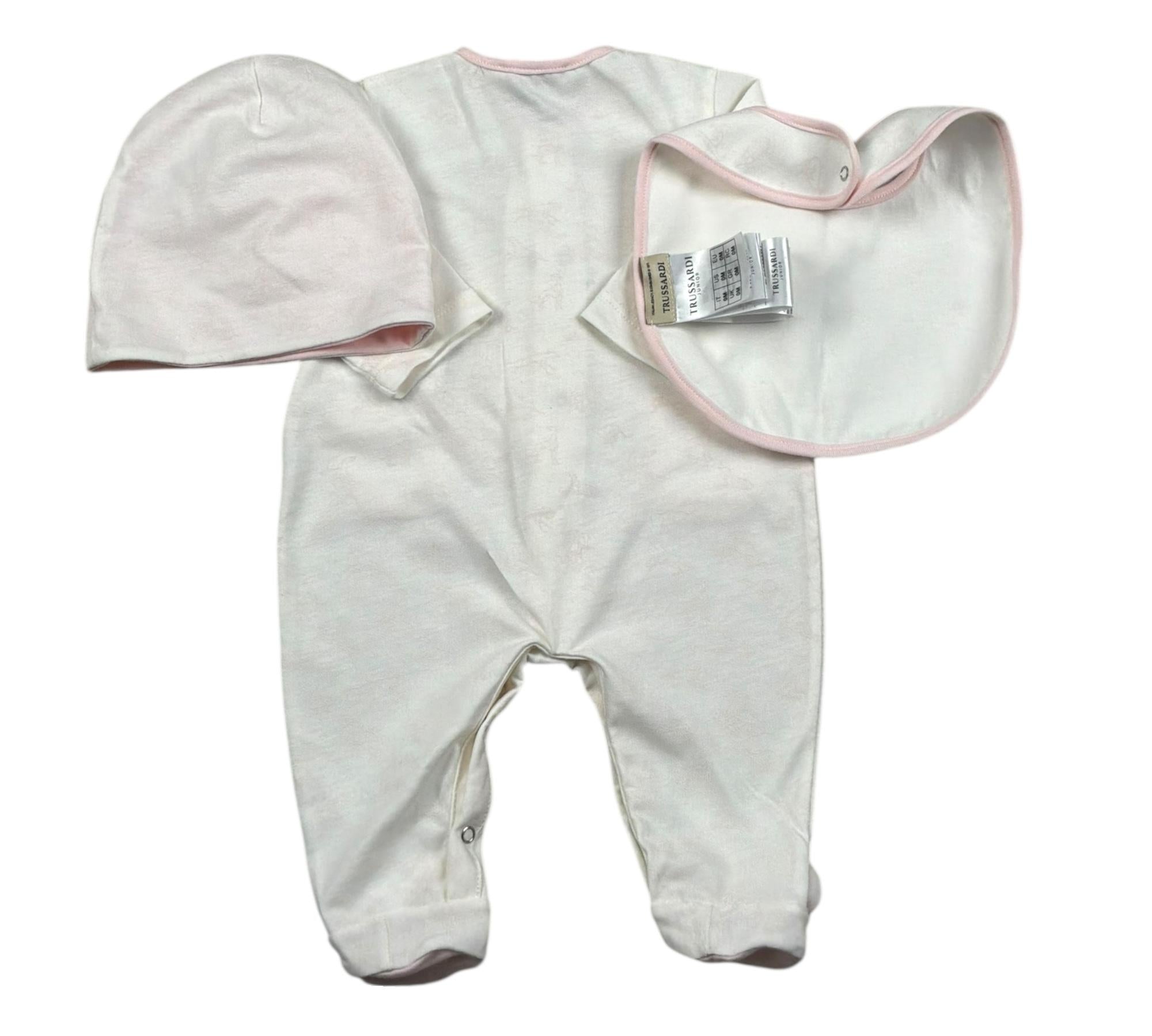 Trussardi Set 3 Pezzi Tutina-Cappello-Bvetta per Neonata TLP26003TUA BIANCO TRUSSARDI 
