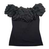 Monnalisa T-Shirt Girocollo Tinta Unita Con Rouches Nero Per Bambina