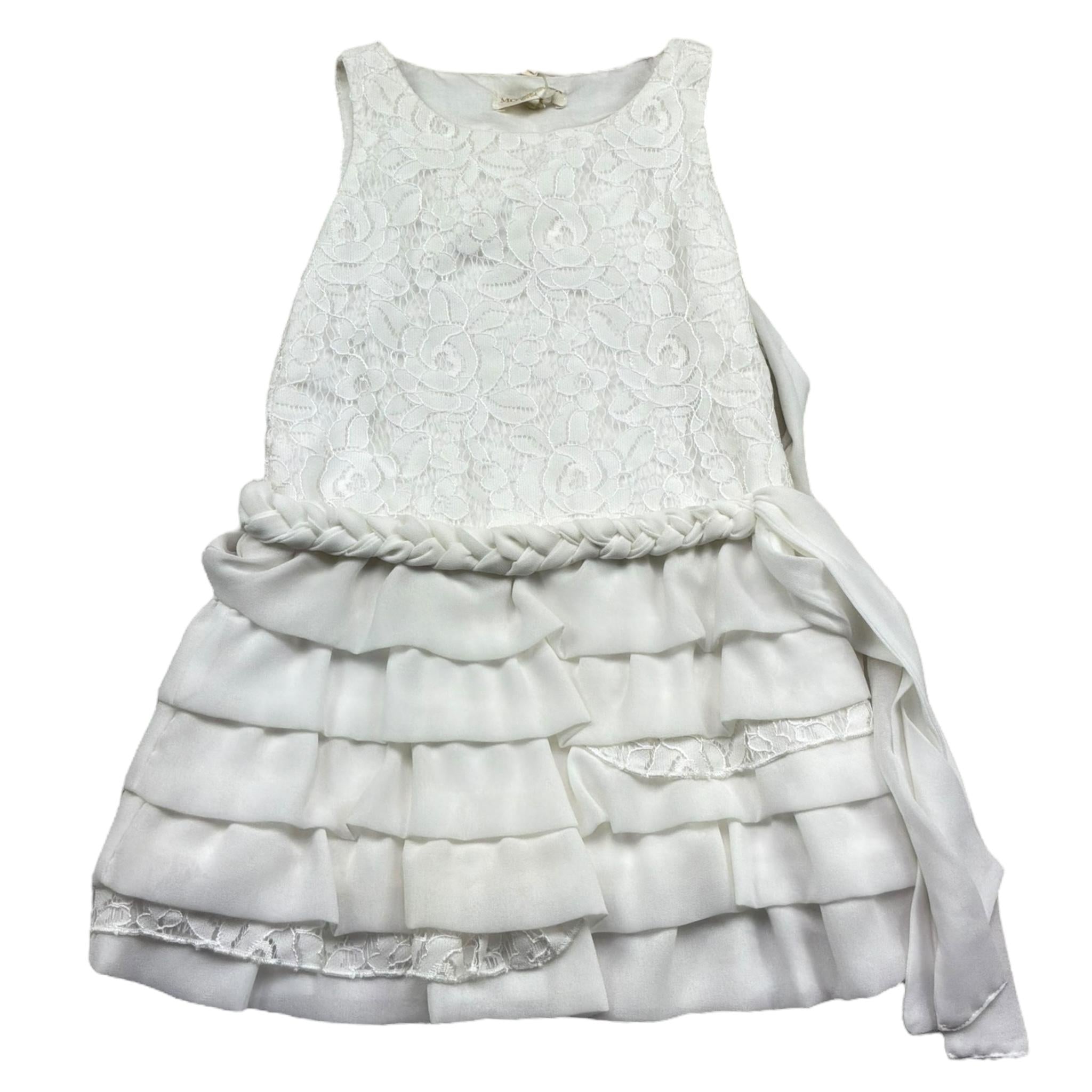 Monnalisa Abito Giromanica Tinta Unita con Ricami per Bambina 795902 BIANCO MONNALISA 