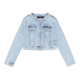 Patrizia Pepe Giubbino In Denim tinta unita con Bottoni Azzurro per Bambina 7O0038X AZZURRO PATRIZIA PEPE 