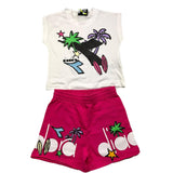 Diadora Completo 2 Pezzi T-Shirt-Short Bicolore Bianco/Fuxia Per Neonata