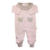 Baby Gi Tutina Manica Lunga Tinta Unita Con Taschini E Colletto In Contrasto Rosa Per Neonata