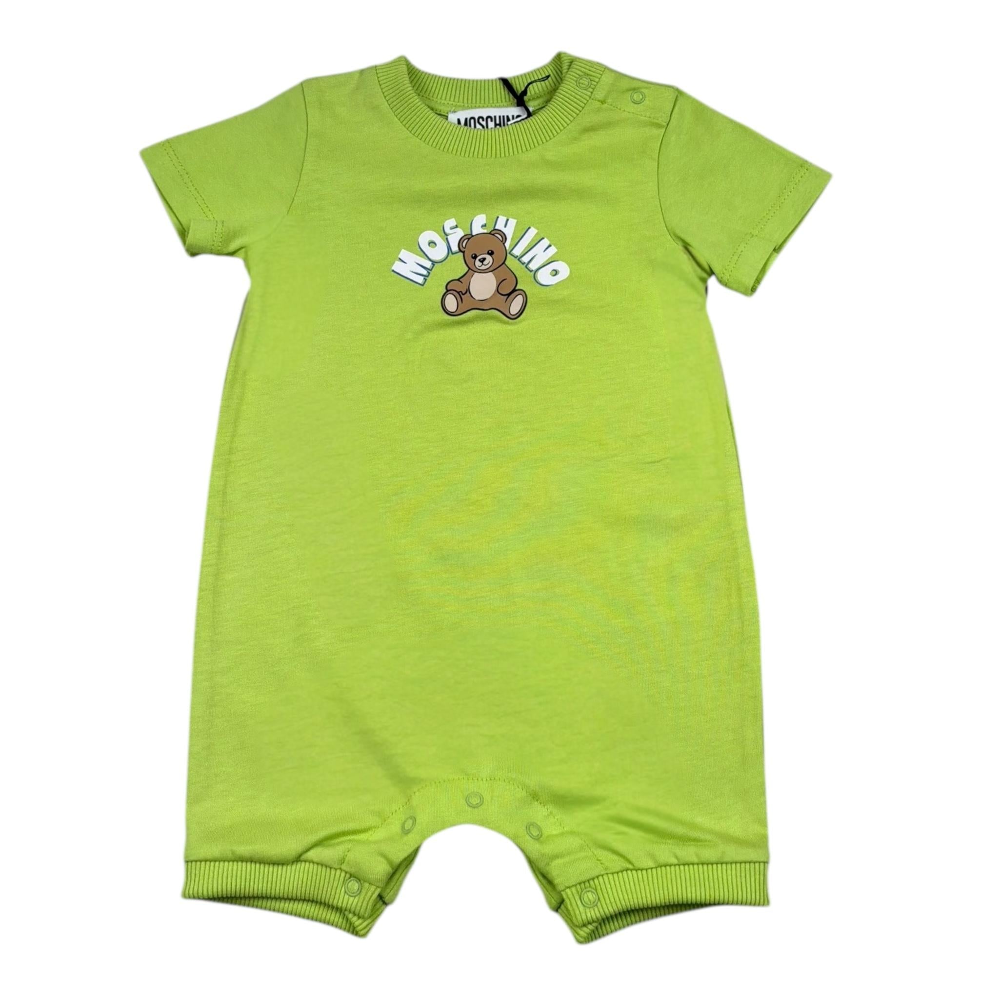 Moschino Pagliaccetto Tinta Unita con Stampa per Neonata MTY022 VERDE MOSCHINO 