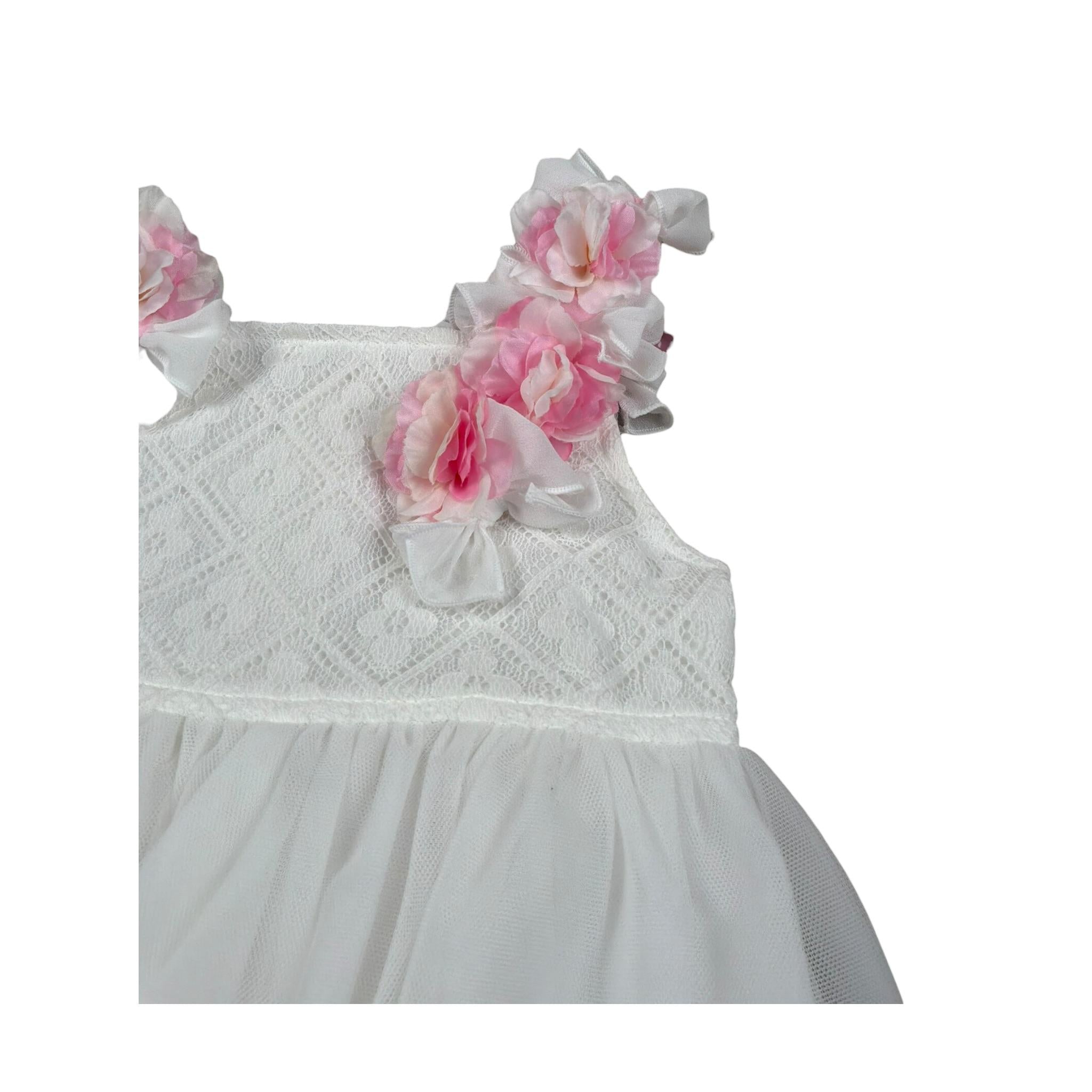 Aletta Abito Giromanica Tinta Unita con Tulle E Babbucce per Neonata HP22225 BIANCO ALETTA 