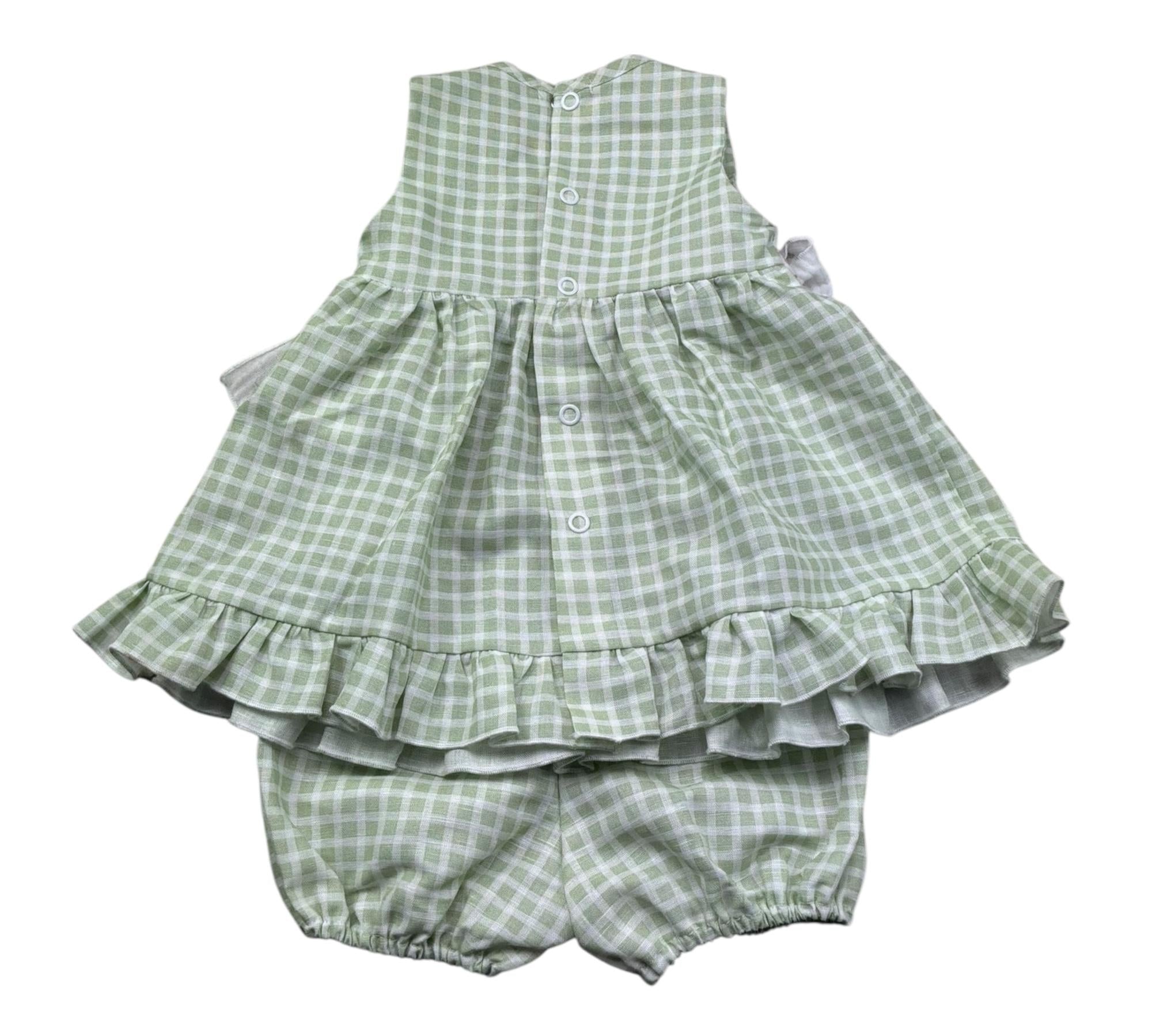 Le Bebe Completo 2 Pezzi Camicia-Culotte Fantasia Qaudri per Neonata LBG6239 VERDE LE BEBE 