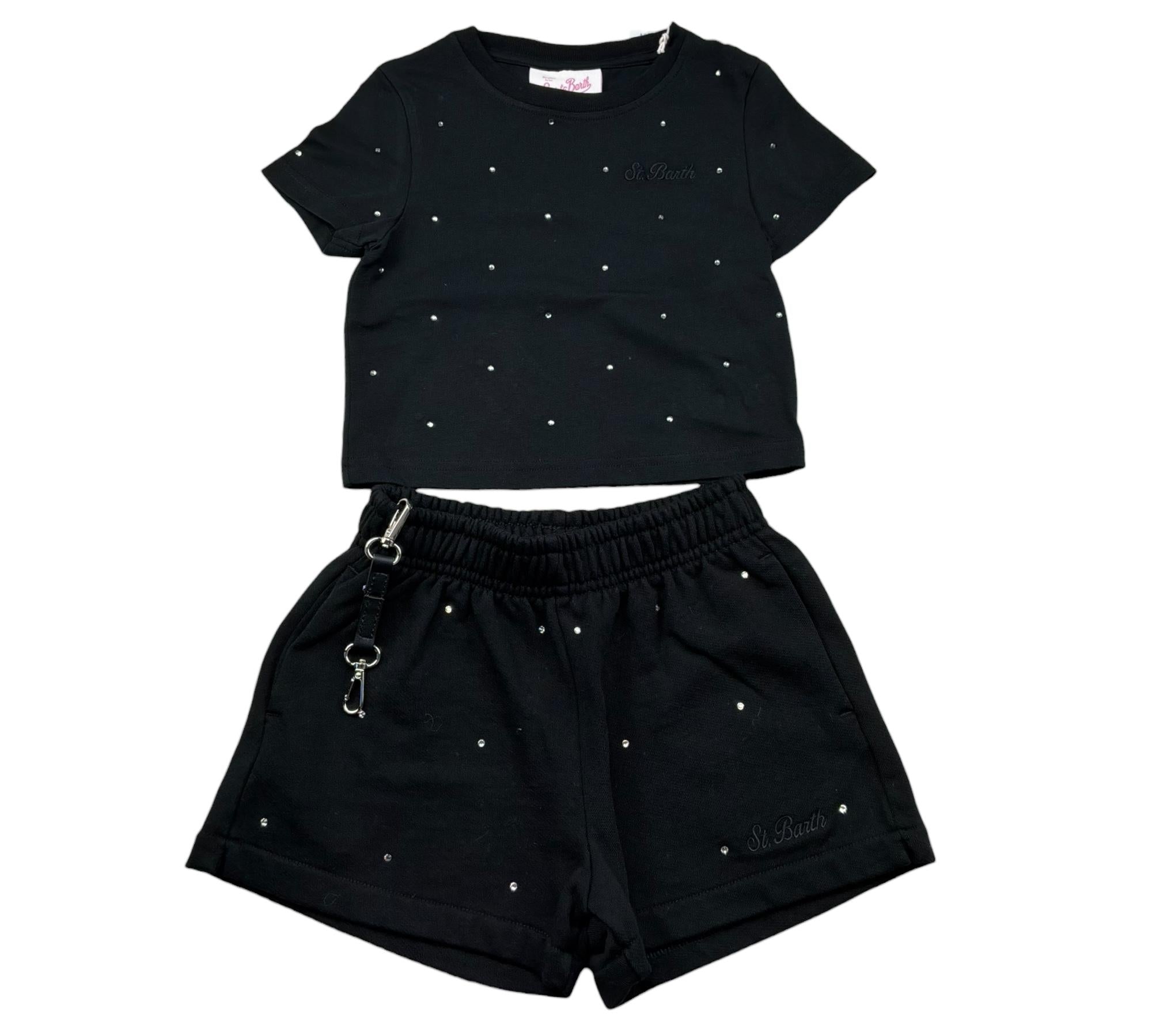 Saint Barth Completo 2 Pezzi T-Shirt-Short Tinta Unita per Bambina NIVES NERO SAINT BARTH 