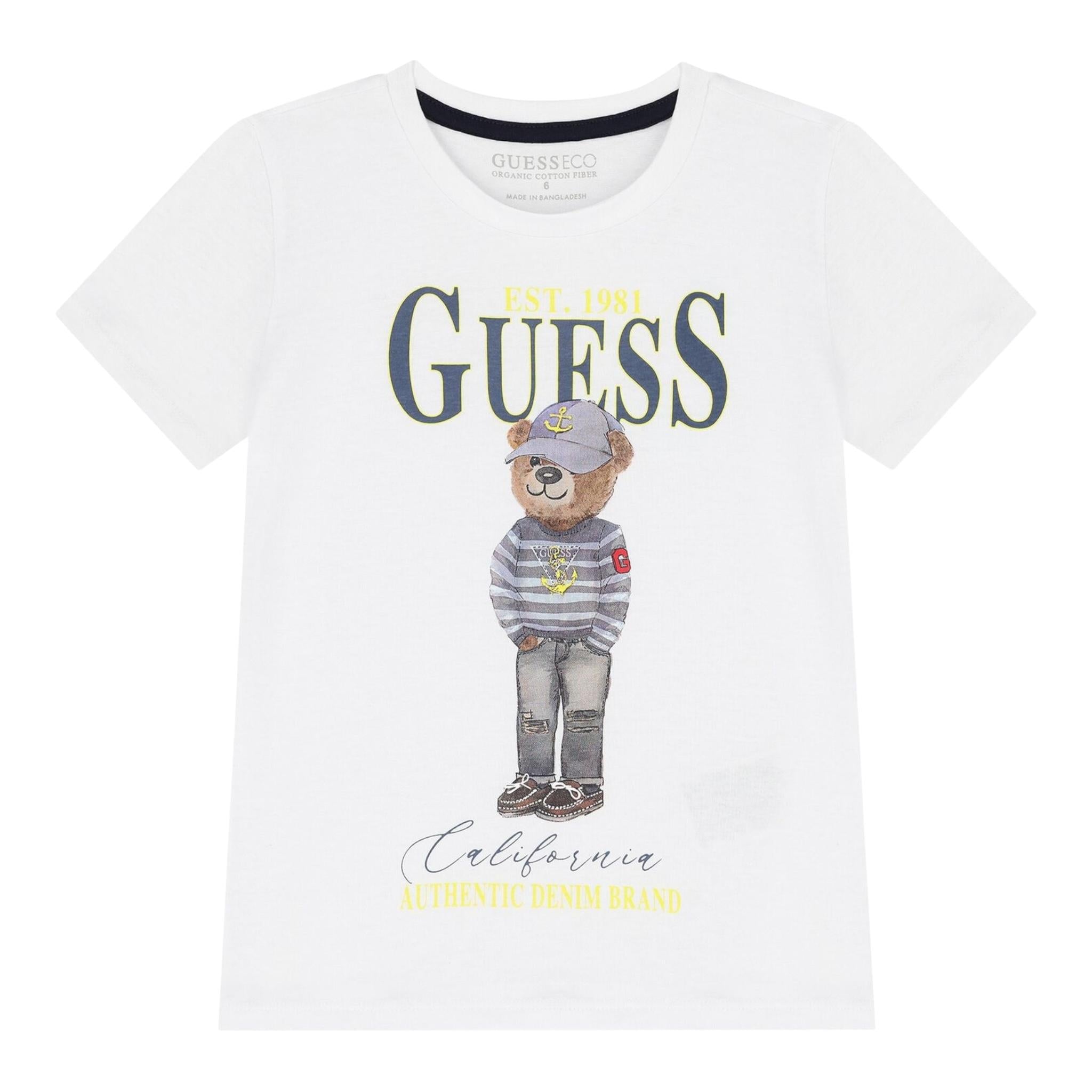 Guess T-Shirt Girocollo Tinta Unita con Stampa per Bambino N5RI20K8HM4 BIANCO GUESS 