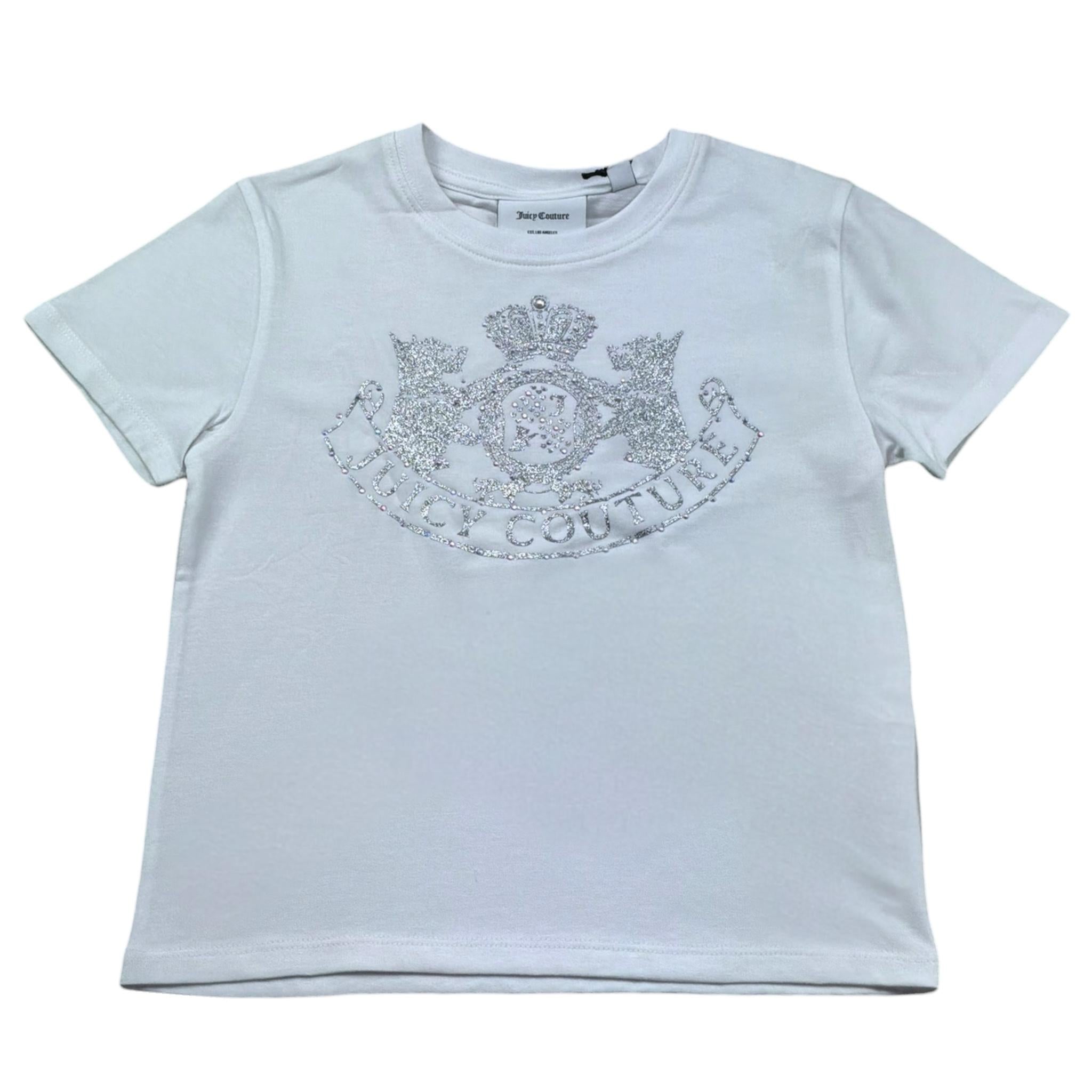 Juicy Couture T-Shirt Girocollo Tinta Unita con Stampa per Bambina JBX6709 BIANCO JUICY COUTURE 
