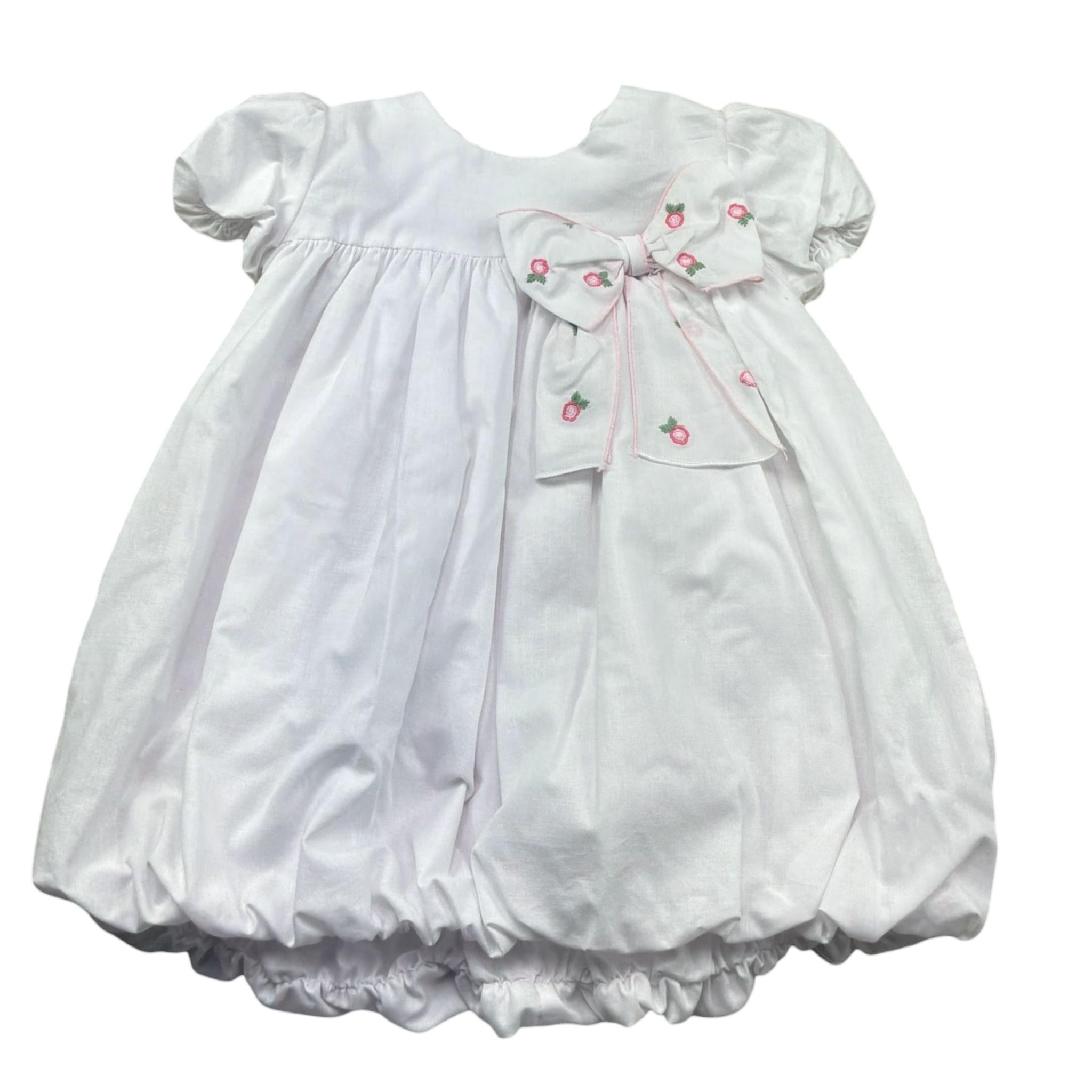 Le Bebe Abito Mezza Manica Tinta Unita con Fiocco per Neonata LBG6220 BIANCO LE BEBE 