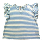 Zhoe & Tobiah T-Shirt Bicolore Con Fantasia A Righe E Balze Bianco/Azzurro Per Neonata
