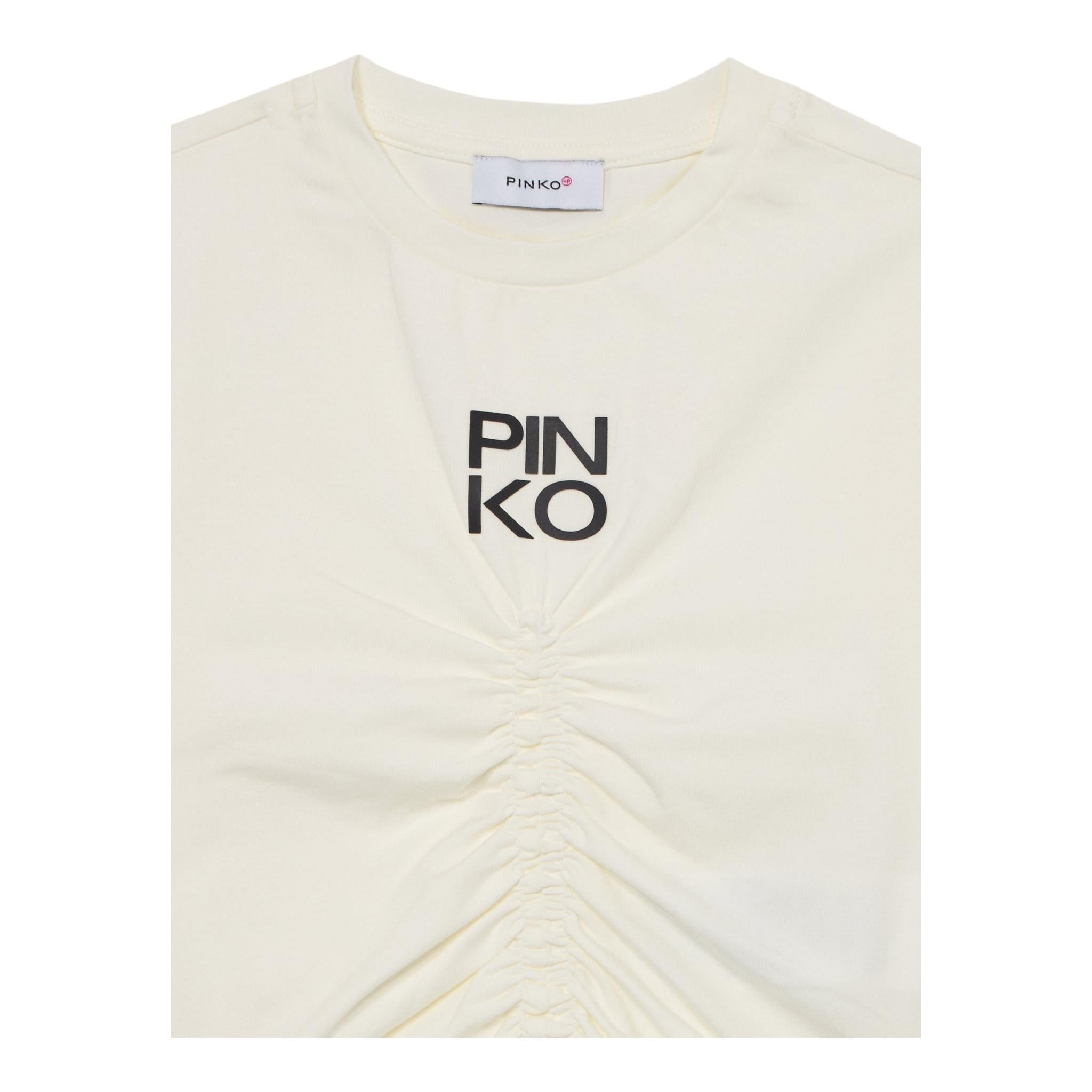 Pinko T-Shirt Girocollo Tinta Unita con Logo per Bambina KFTS007 PANNA PINKO 