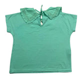 Zhoe & Tobiah T-Shirt Tinta Unita Con Colletto Verde Acqua Per Bambina