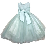 Bella Brilli Abito Cerimonia Giromanica Tinta Unita Con Tulle Verde Acqua Per Bambina