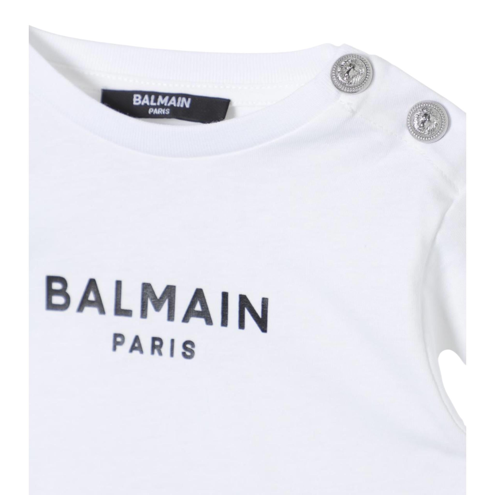 Balmain T-Shirt Girocollo Tinta Unita con Stampa per Neonata BU8501 BIANCO BALMAIN 