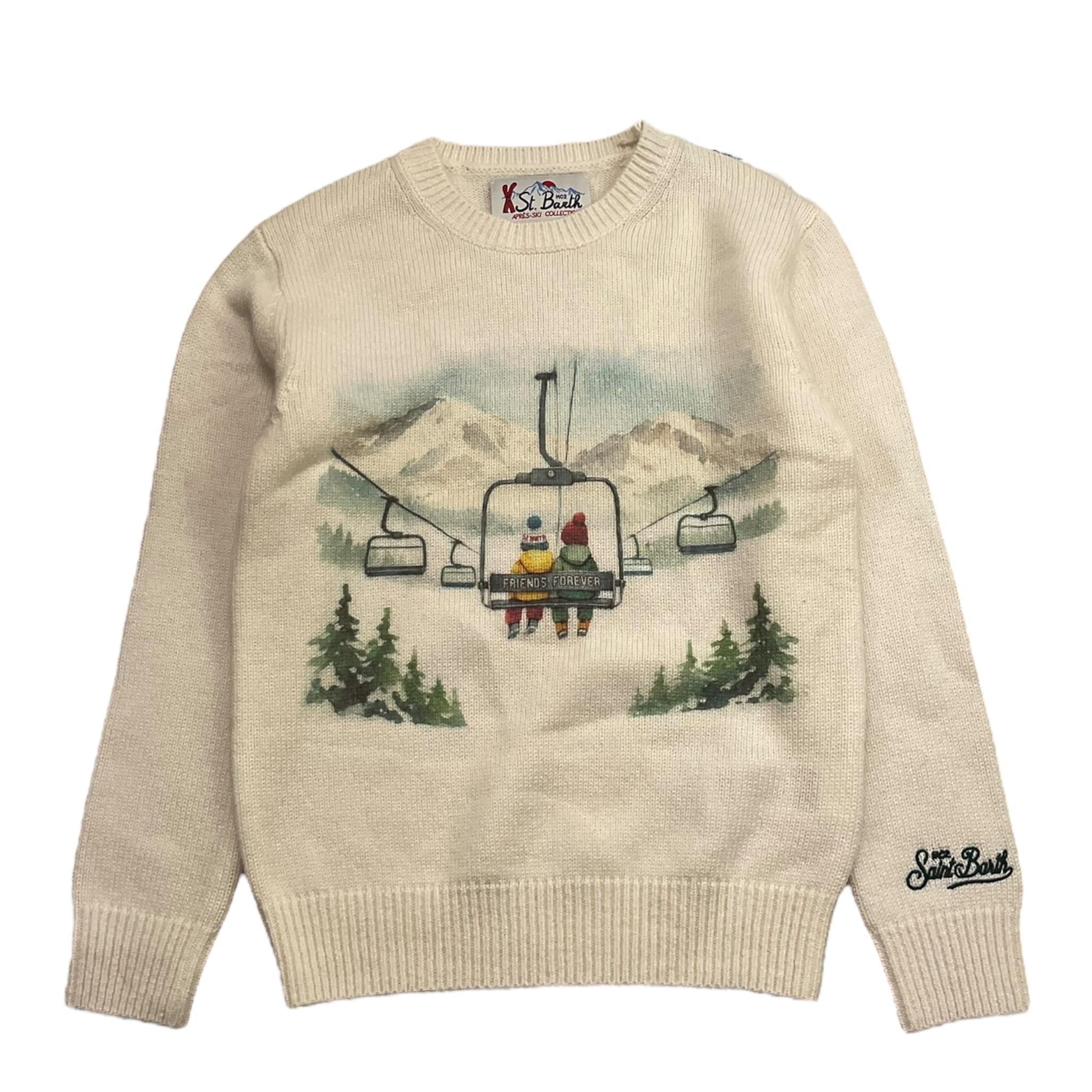 SAINT BARTH maglia girocollo tinta unita con stampa Panna per Bambino FRIENDS PANNA SAINT BARTH 