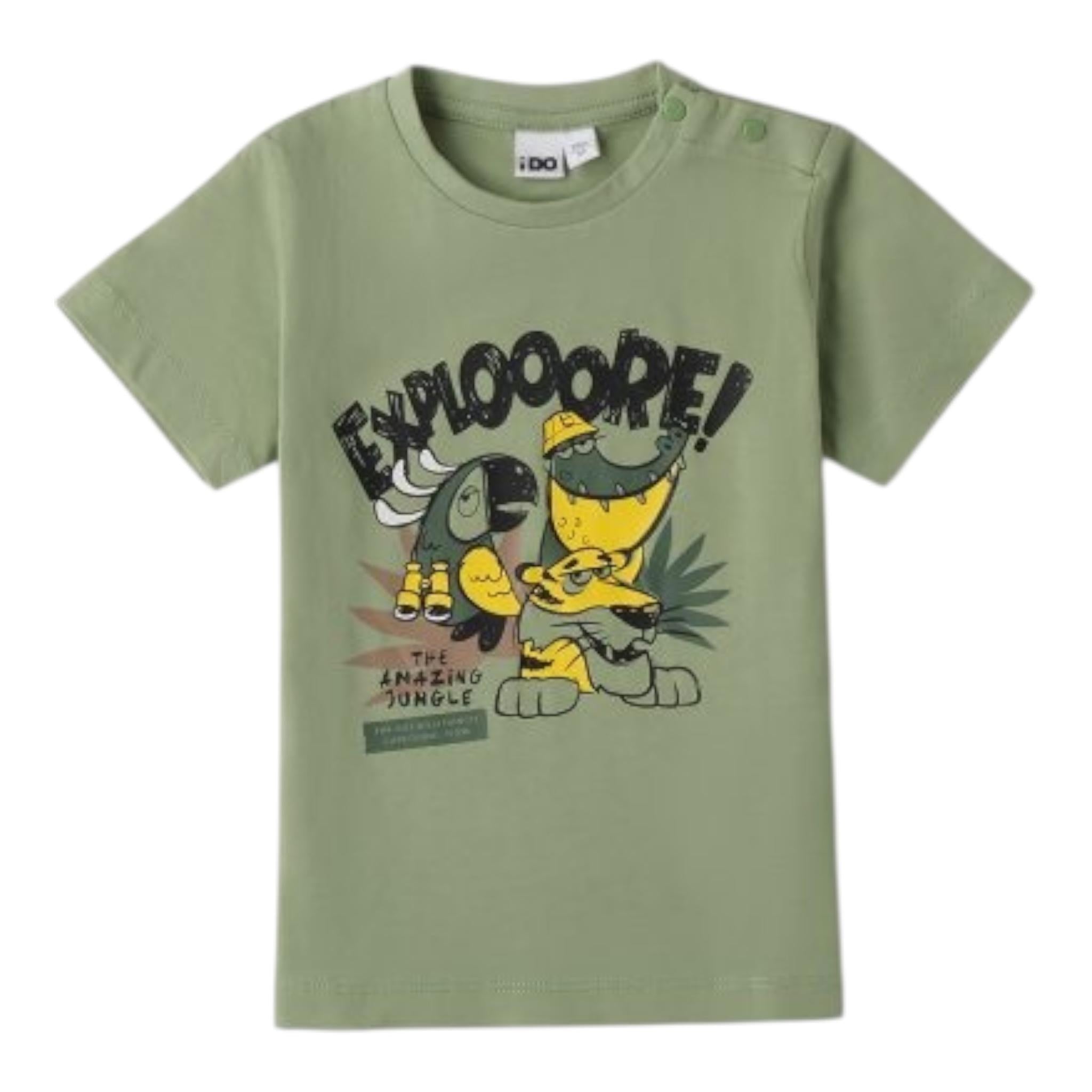 I Do T-Shirt Girocollo Tinta Unita con Stampa per Bambino 4B459 VERDE I DO 