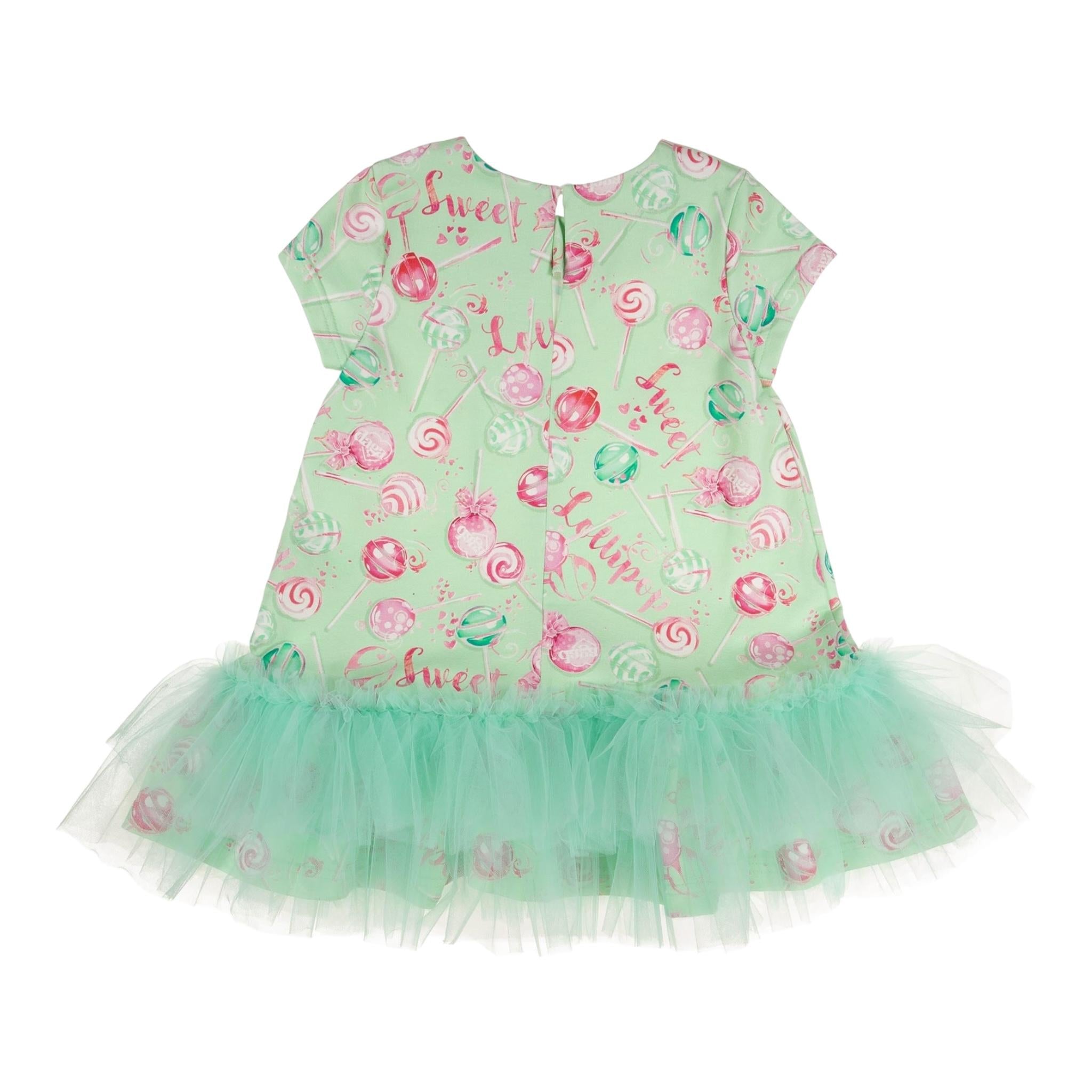 Daga Collection Abito Tinta Unita con Stampa E Tulle per Bambina M10125 VERDE DAGA COLLECTION 