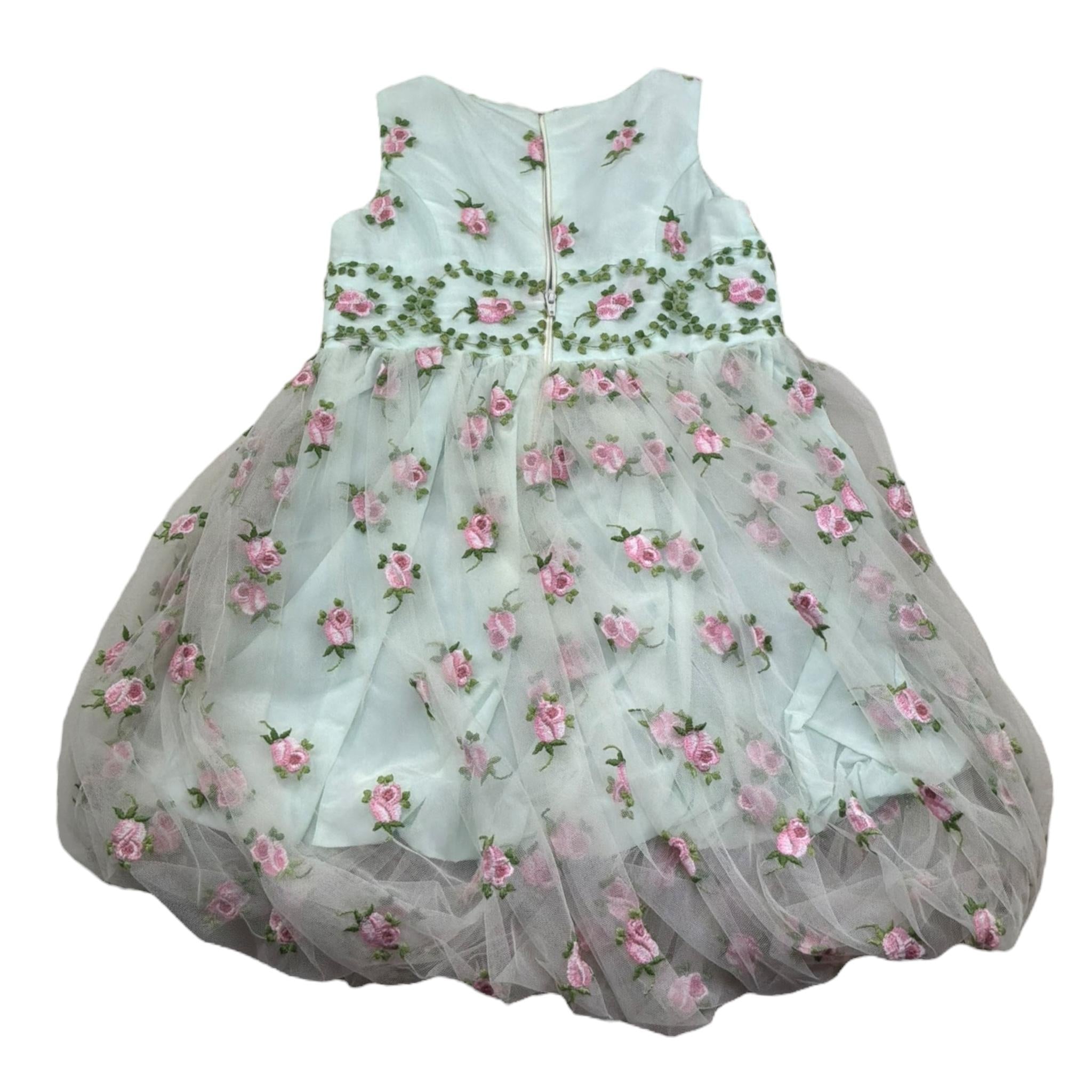 Monnalisa Abito Giromanica Tinta Unita In Tulle con Ricami Rose per Bambina 713906 VERDE ACQUA MONNALISA 