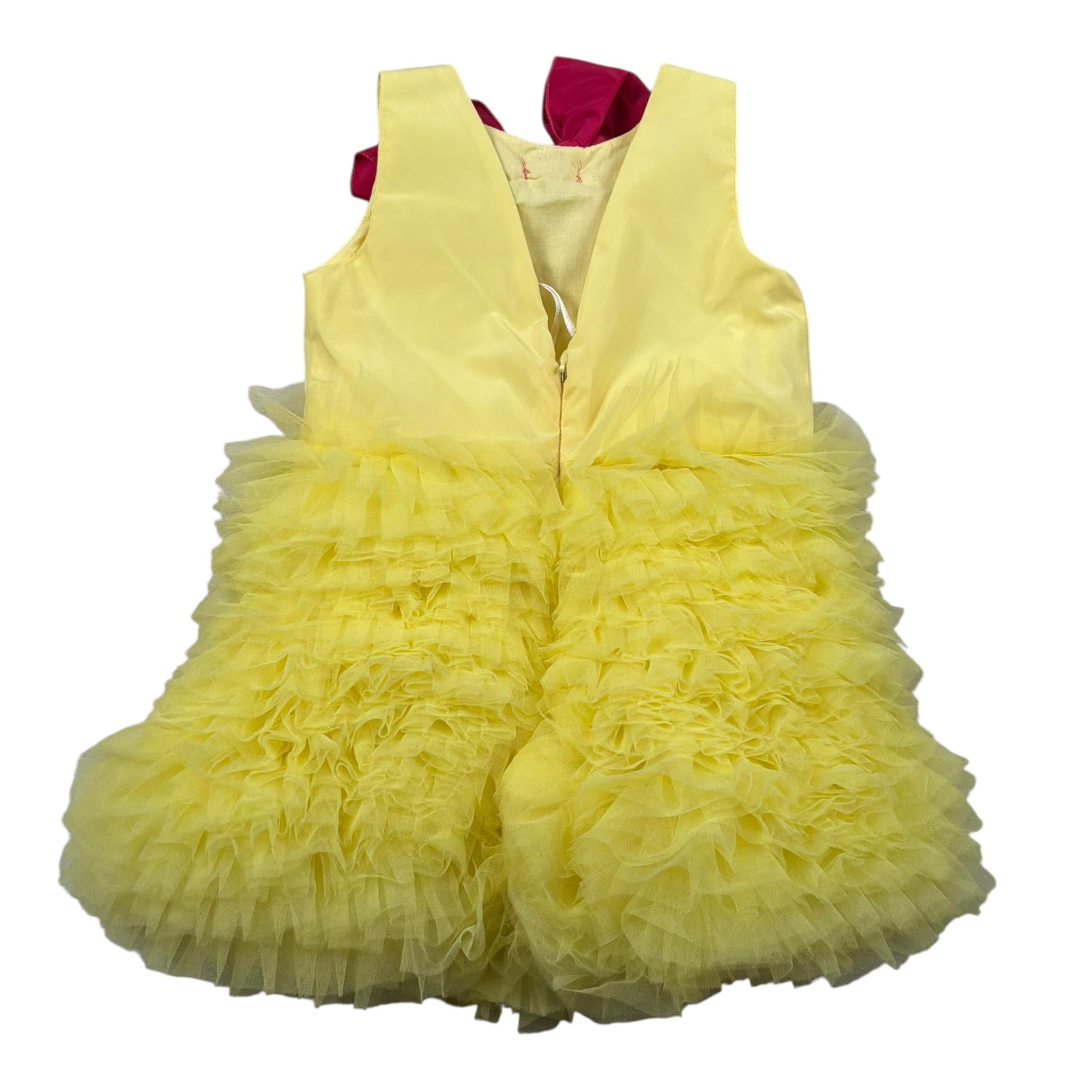 Miss Grant Abito Giromanica tinta unita con Tulle Giallo per Neonata MG1349NXX GIALLO MISS GRANT 