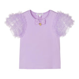 Angel'S Face T-Shirt Girocollo Tinta Unita con Maniche In Tulle Lilla per Bambina