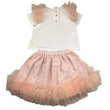 Barcellino Completo 2 Pezzi T-Shirt-Gonna Bicolore Bianco/Rosa Per Neonata