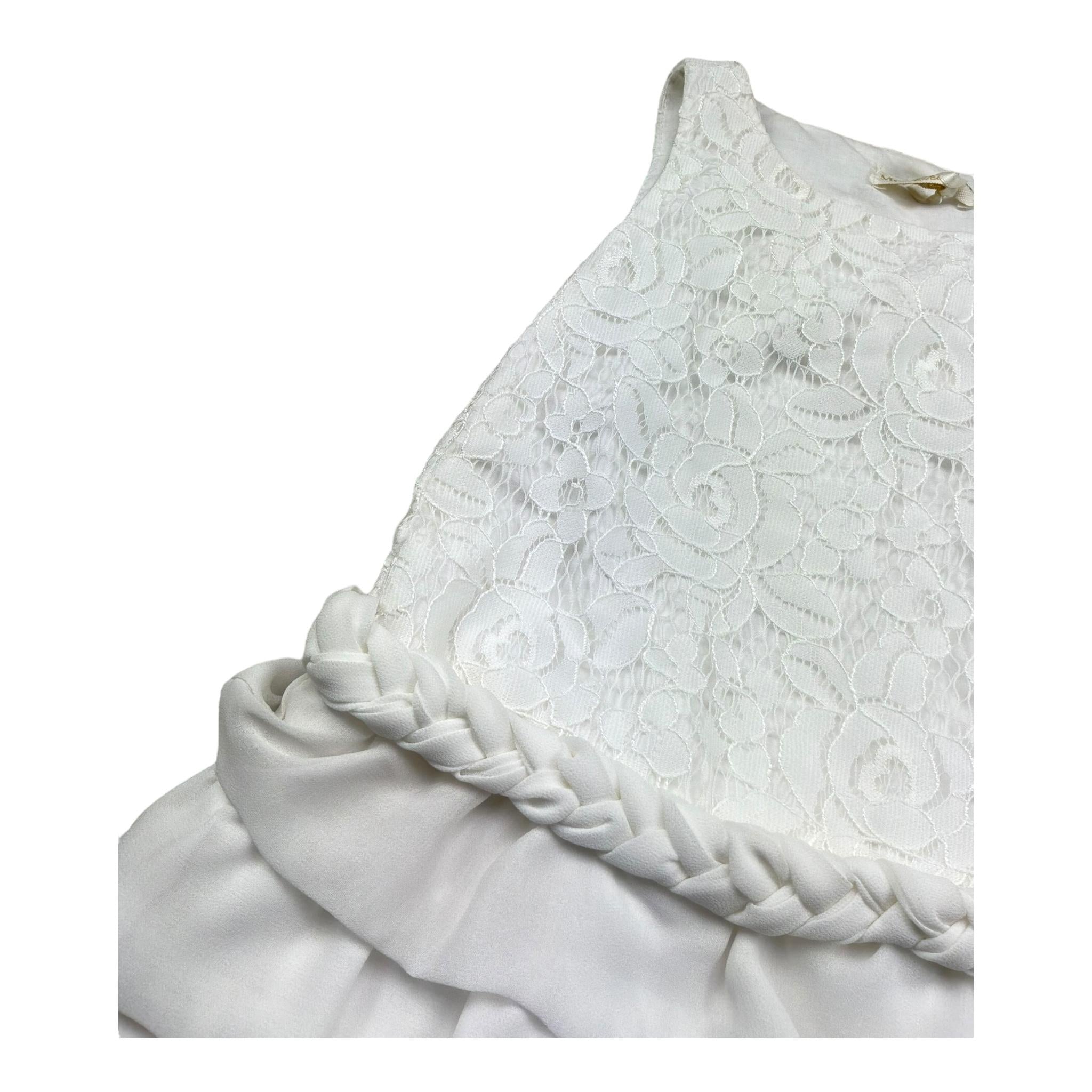 Monnalisa Abito Giromanica Tinta Unita con Ricami per Bambina 795902 BIANCO MONNALISA 