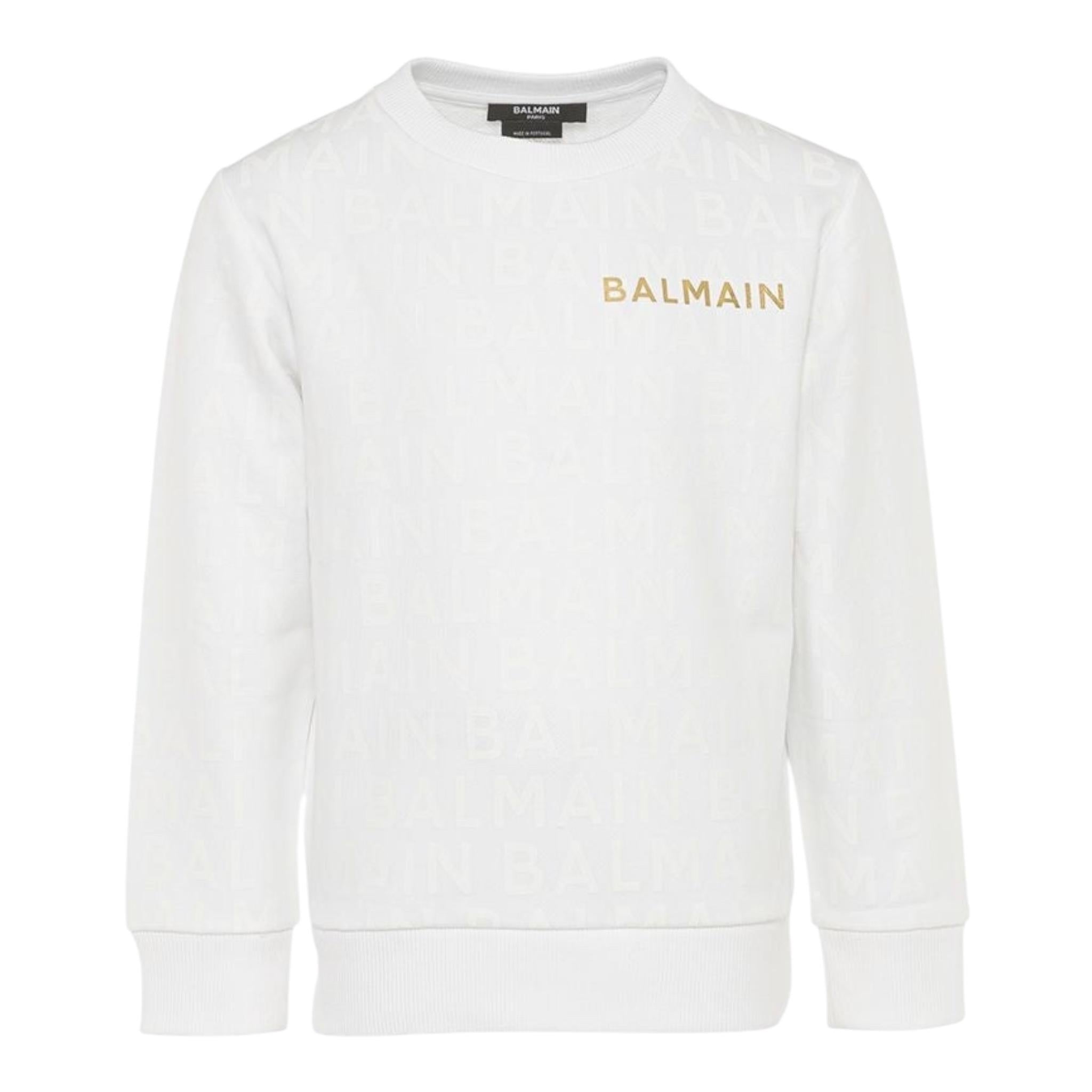 BALMAIN felpa chiusa girocollo tinta unita cn logo Bianco per Bambino BT4P90 BIANCO BALMAIN 