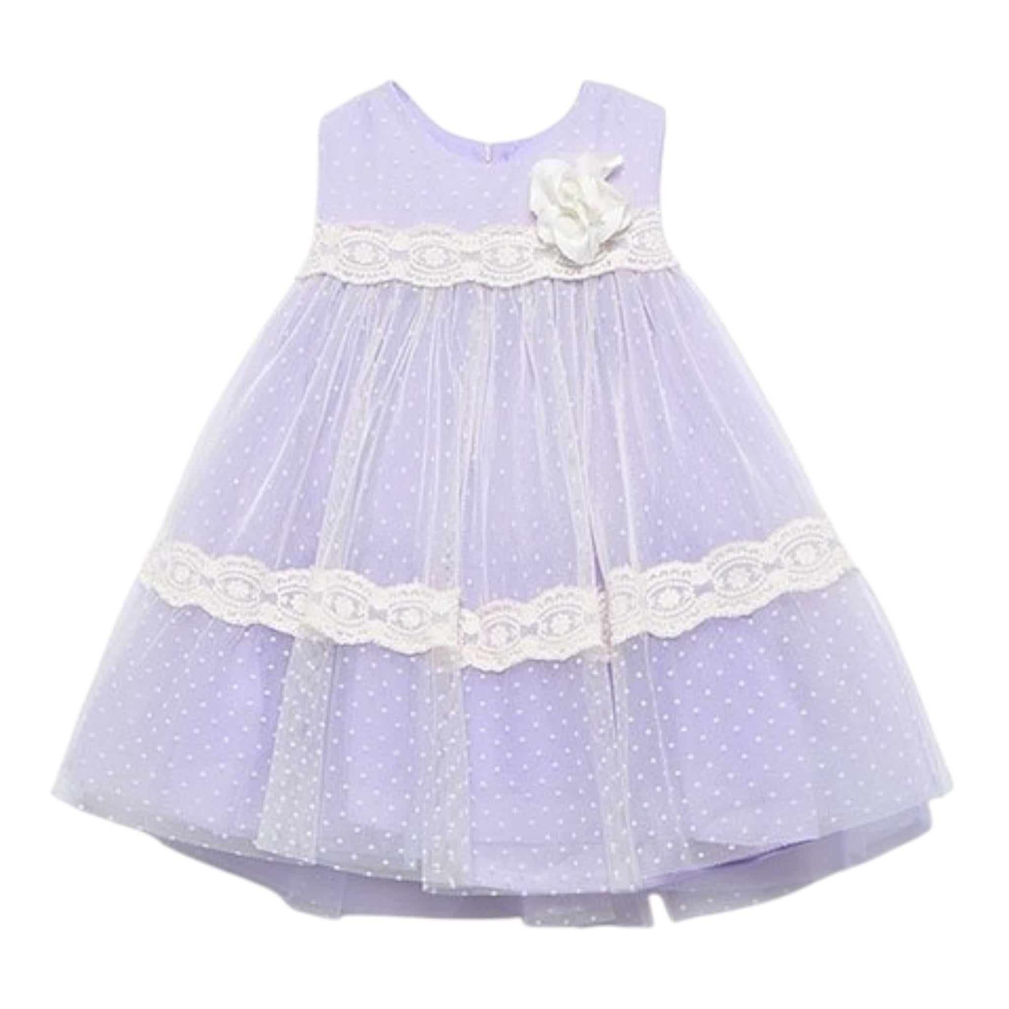 Abel & Lula Abito Cerimonia Tinta Unita con Tulle Giromanica per Neonata 5016 LILLA ABEL & LULA 