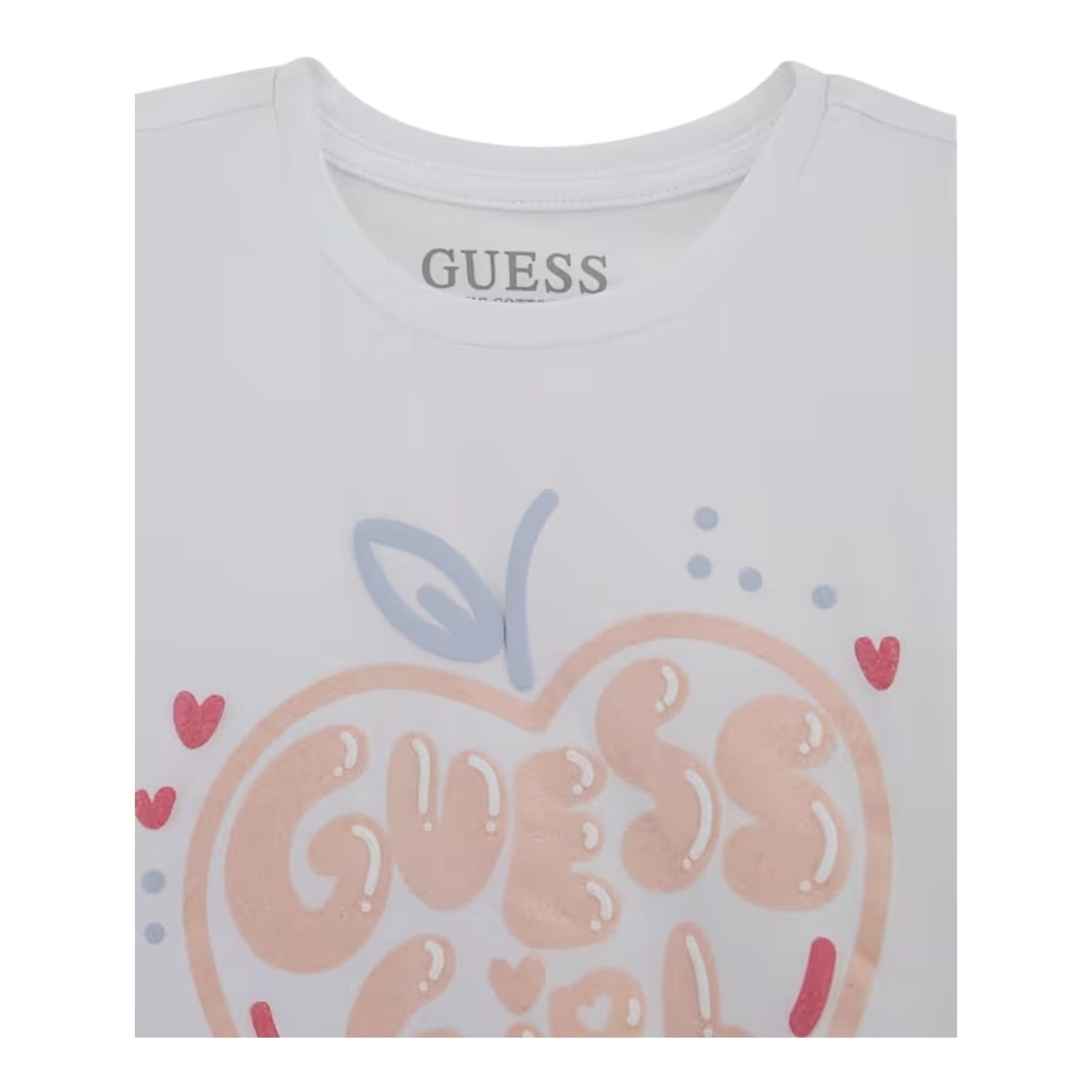 Guess T-Shirt Girocollo Tinta Unita con Stampa per Neonata A5GI01K6YW4 BIANCO GUESS 