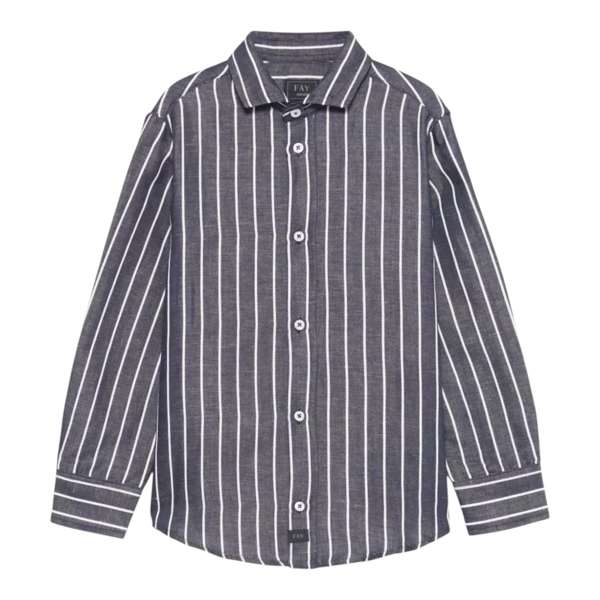 Fay Camicia Tinta Unita Manica Lunga con Fantasia A Righe per Bambino FW5P60X BLU FAY 