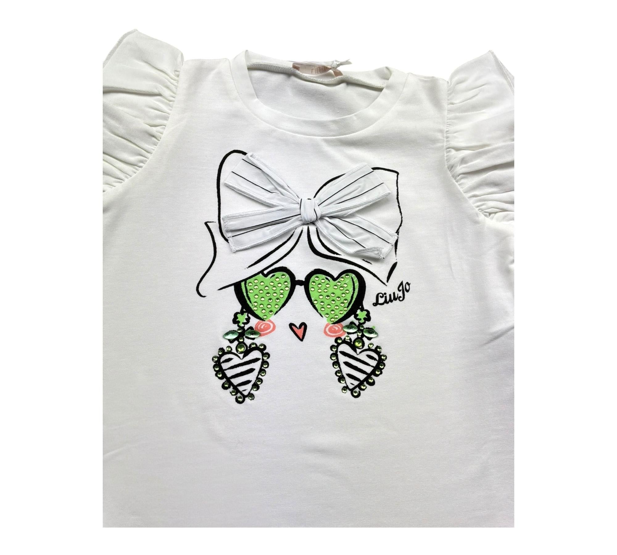 Liu Jo T-Shirt Girocollo Tinta Unita con Stampe per Bambina KA5084 BIANCO LIU JO 
