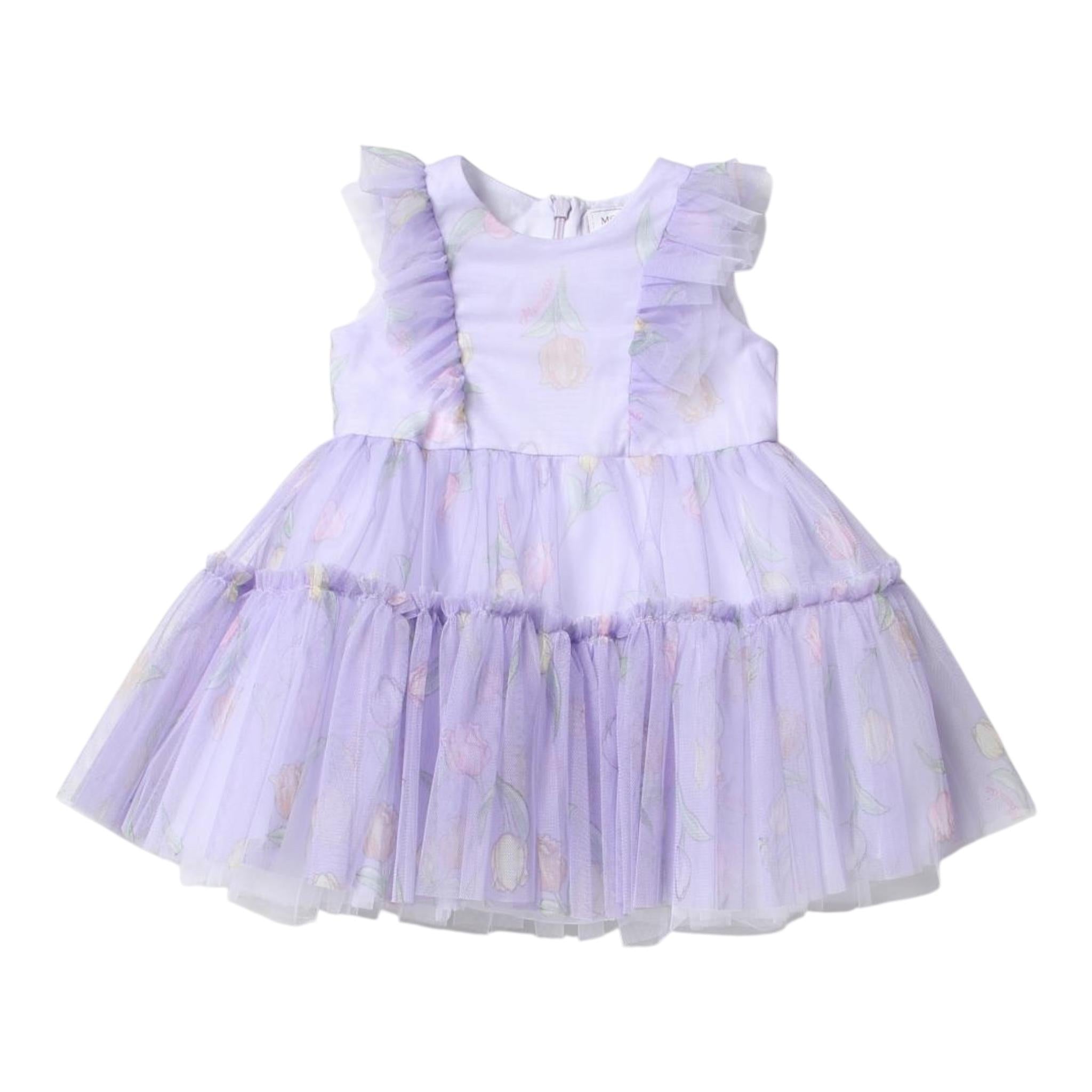 Monnalisa Abito Giromanica Tinta Unita con Tulle per Neonata 31A903 LILLA MONNALISA 