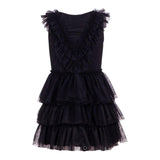 Aniye By Girl Abito Giromanica Tinta Unita Con Tulle Nero Per Bambina