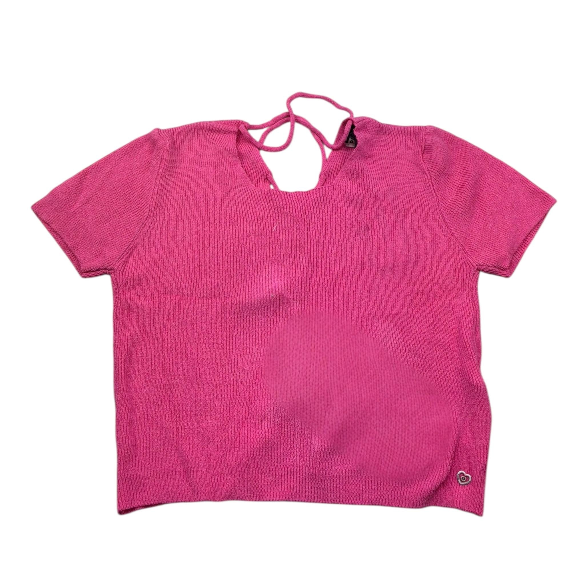 Please T-Shirt In Maglia Tinta Unita con Scollo Retro per Bambina NB16230G72X FUXIA PLEASE 