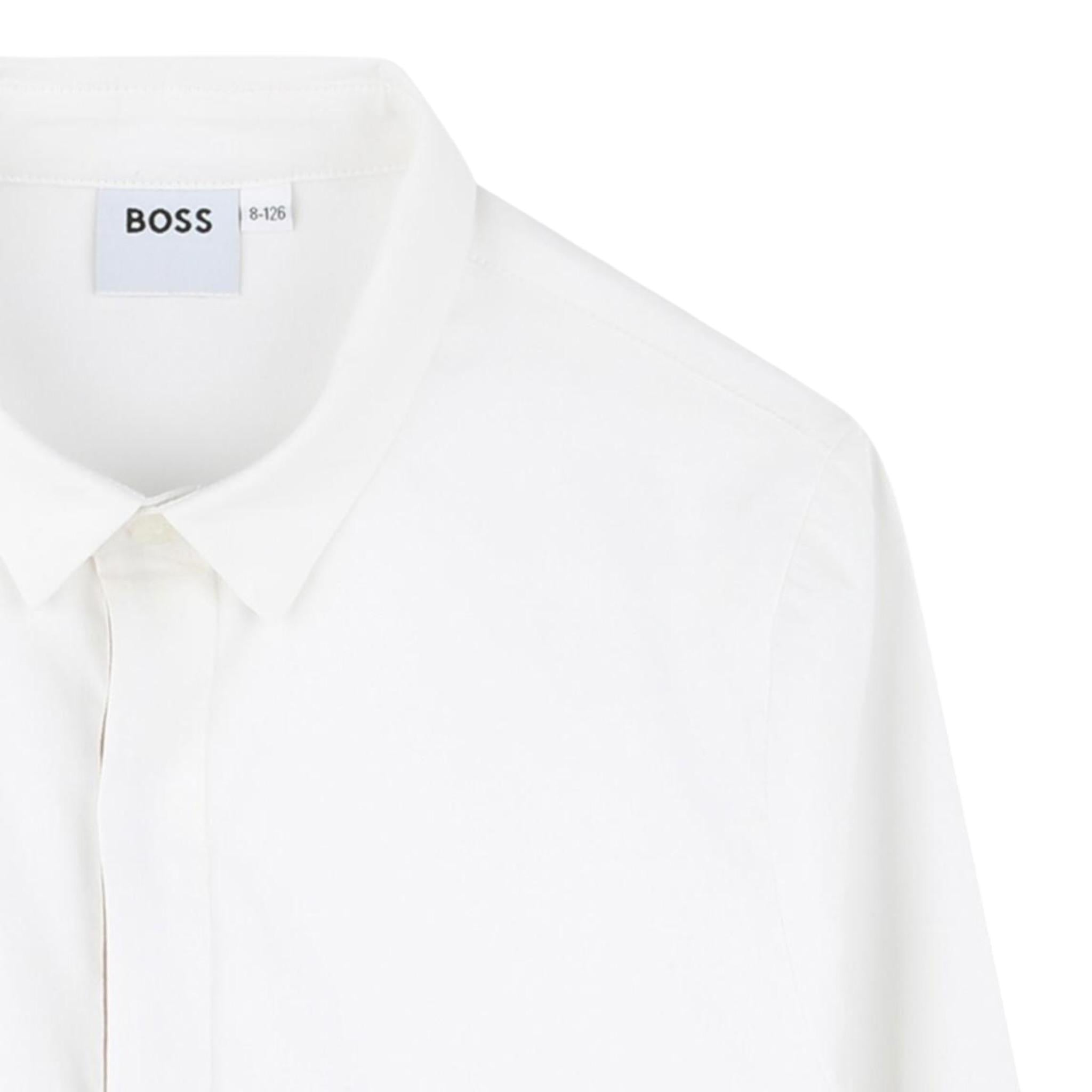 Boss Camicia Manica Lunga Tinta Unita con Logo per Bambino J52010X BIANCO BOSS 