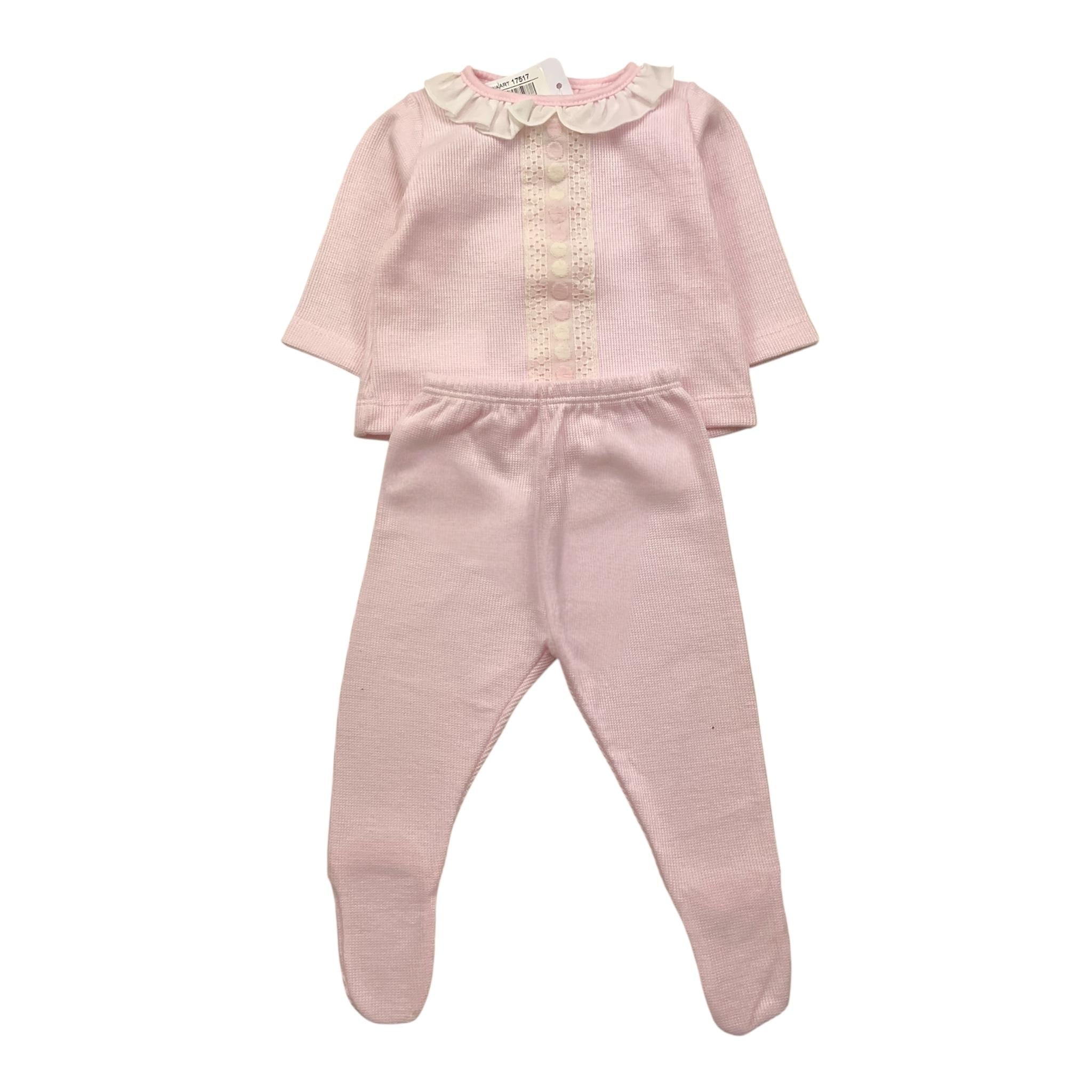 CALAMARO completo 2pz maglia-ghettina tinta unita con ricami Rosa per Neonata 17517 ROSA CALAMARO 