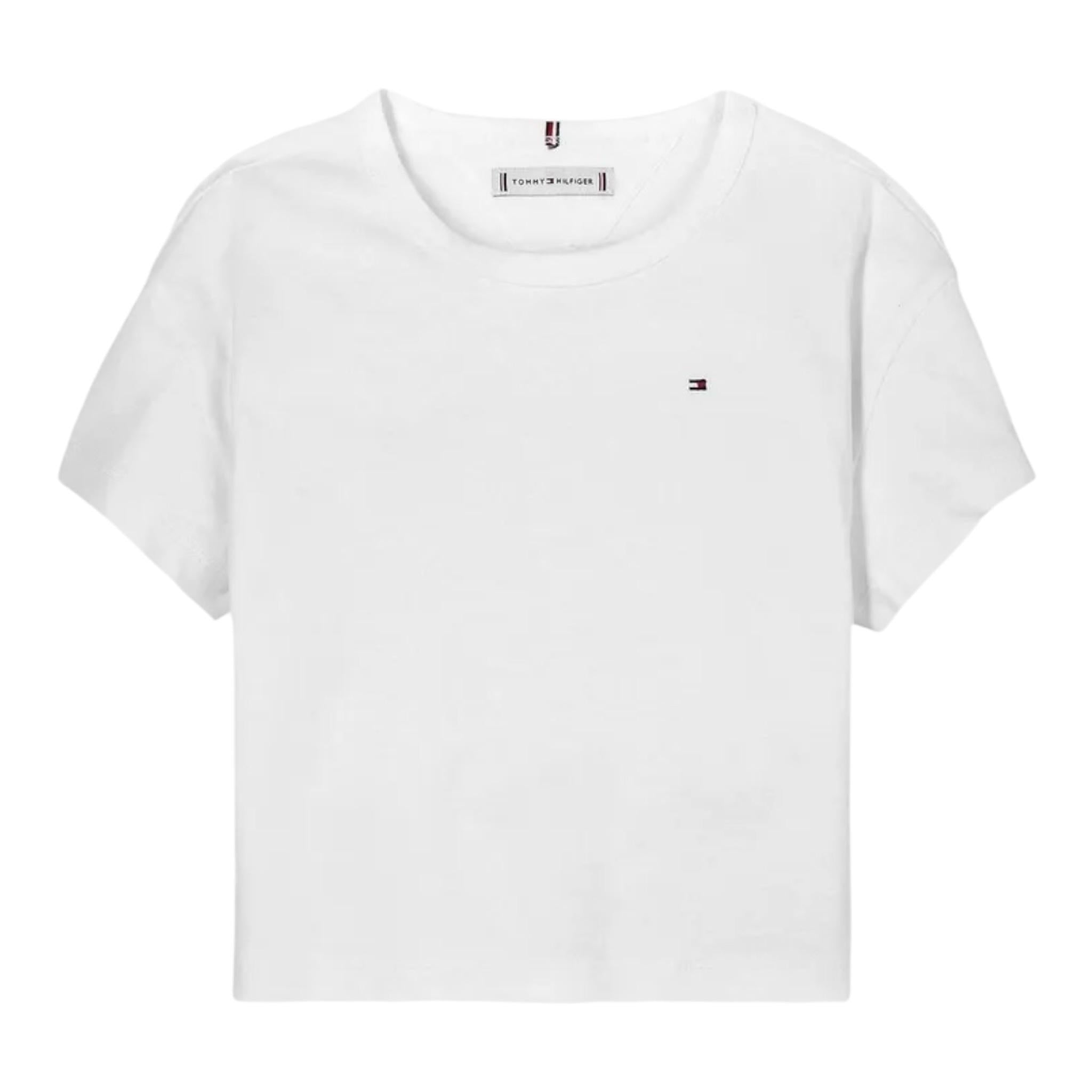 Tommy Hilfiger T-Shirt Girocollo Tinta Unita con Logo per Bambino KG0KG08555 BIANCO TOMMY HILFIGER 