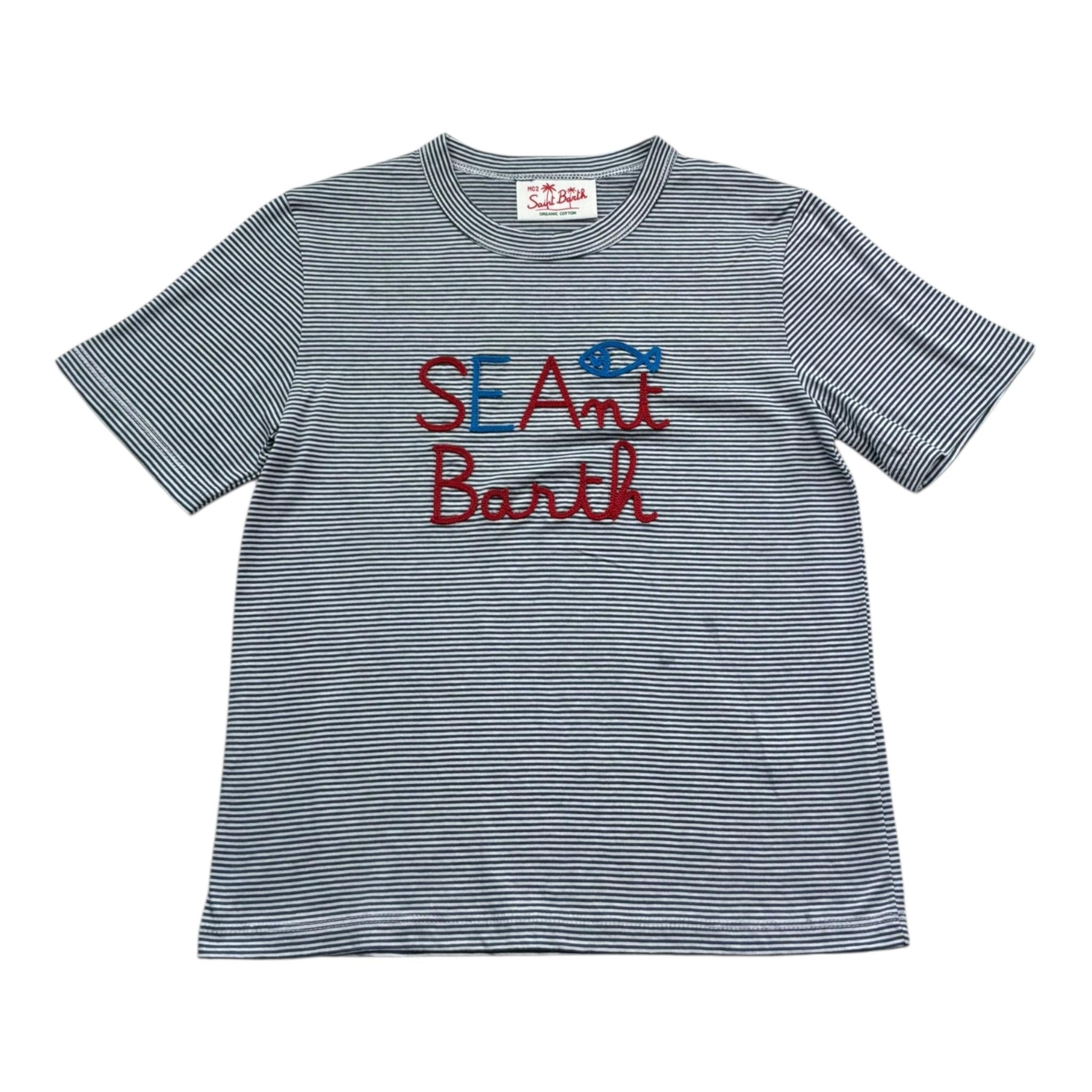 Saint Barth T-Shirt Girocollo Tinta Unita con Fantasia A Righe per Bambino 01199L BIANCO/BLU SAINT BARTH 